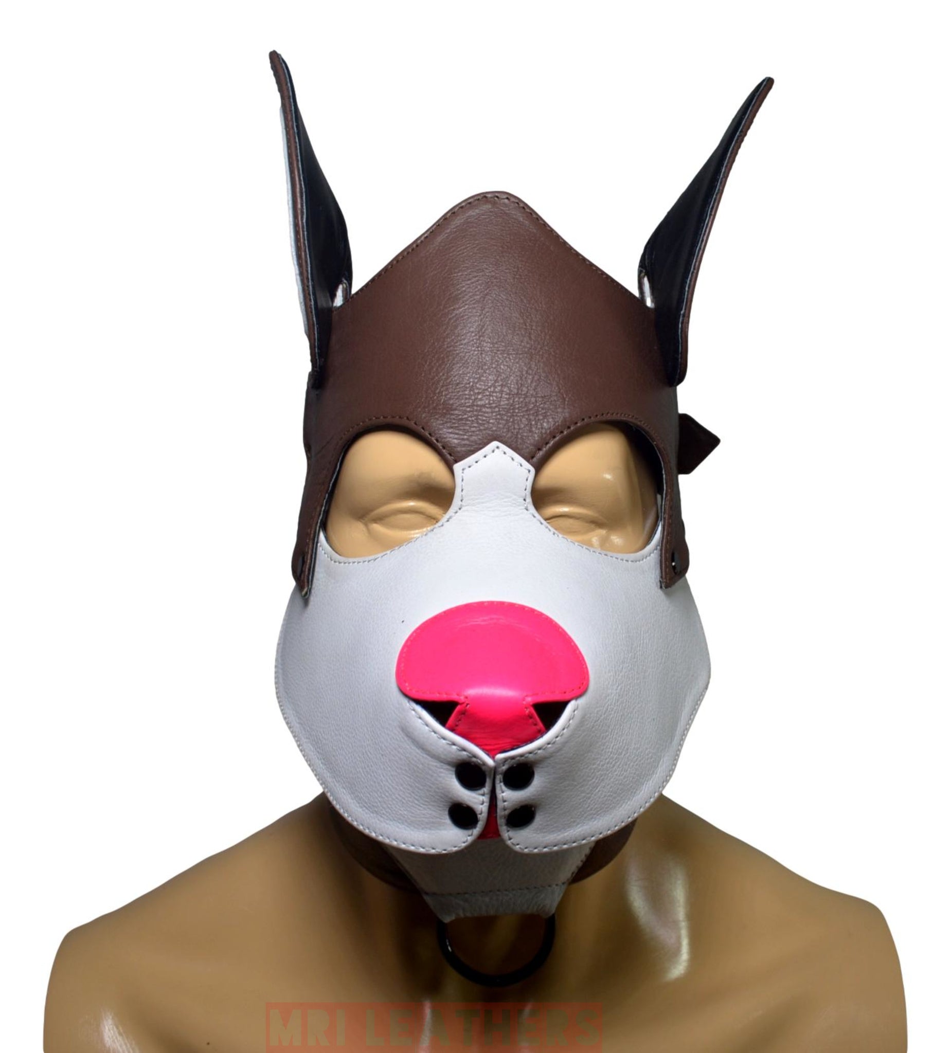 Leather Dog Mask Leather Dog Mask Dog Hood Pet Play Hood Puppy Mask White - MRI Leathers