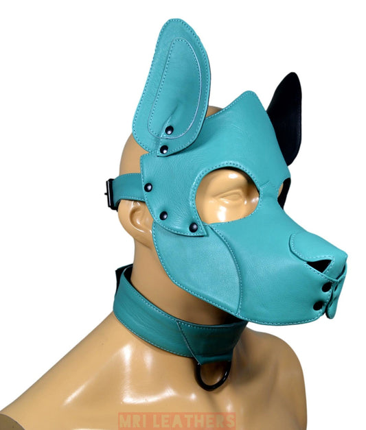 Leather Dog Mask Leather Pup Mask Dog Hood Pet Play Hood - MRI Leathers