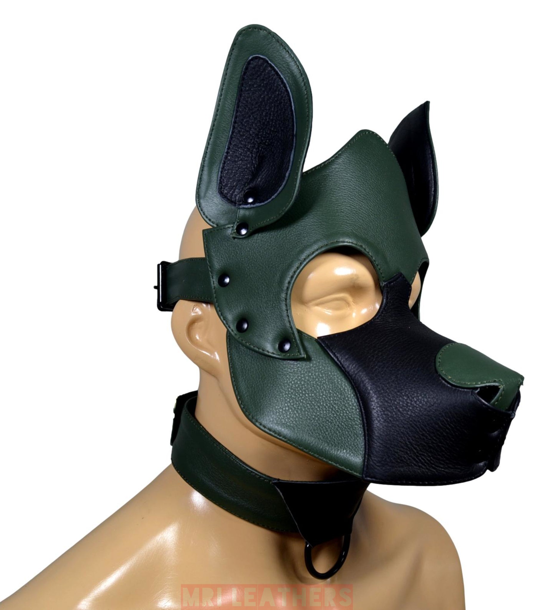 Leather Dog Mask Leather Pup Mask Dog Hood Pet Play Hood - MRI Leathers