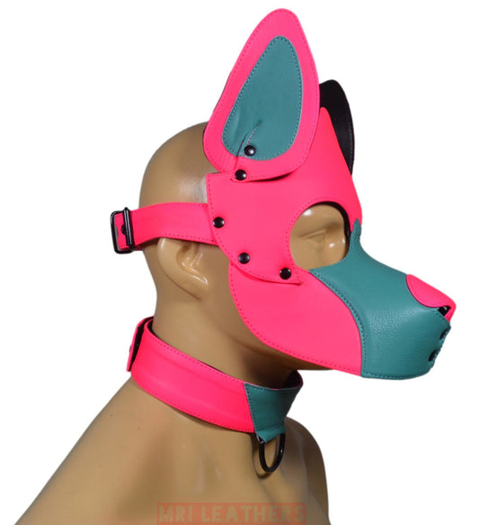 Leather Dog Mask Leather Pup Mask Dog Hood Pet Play Hood - MRI Leathers