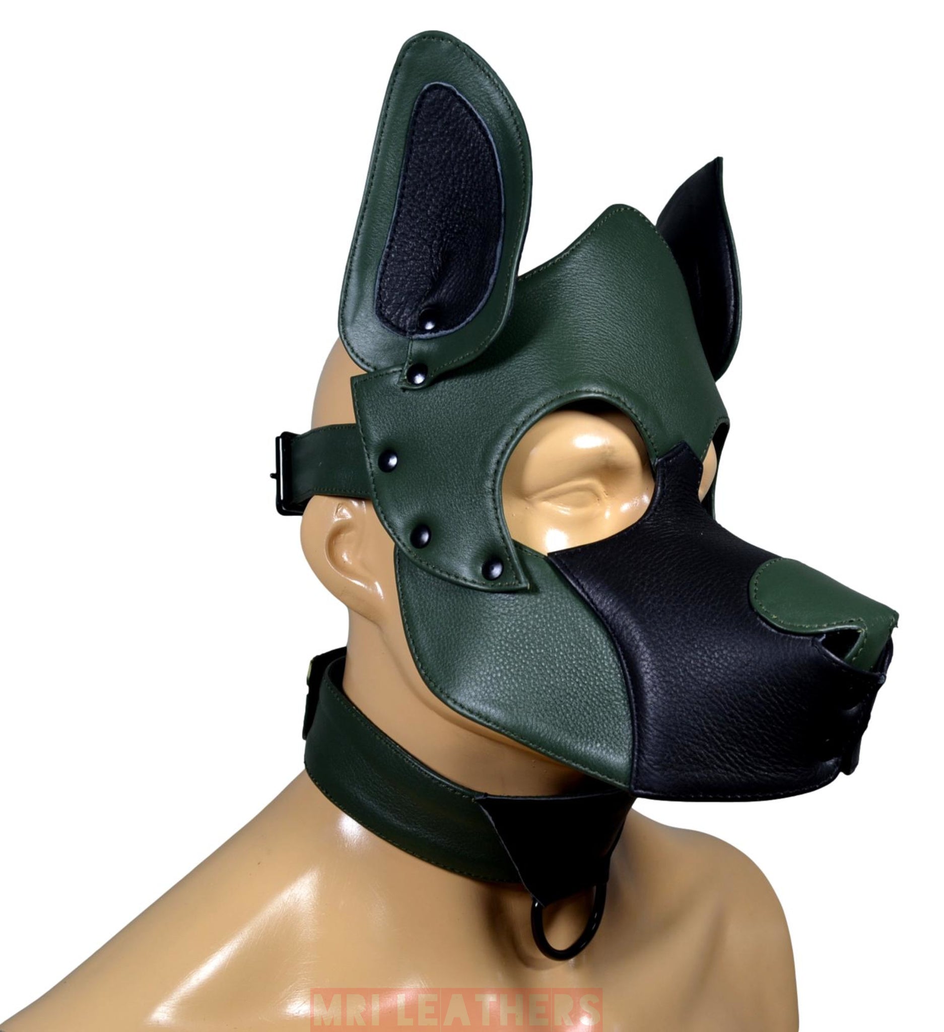 Leather Dog Mask Leather Pup Mask Dog Hood Pet Play Hood - MRI Leathers