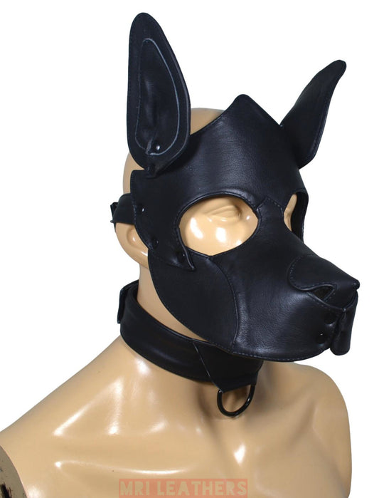 Leather Dog Mask Leather Pup Mask Dog Hood Pet Play Hood - MRI Leathers