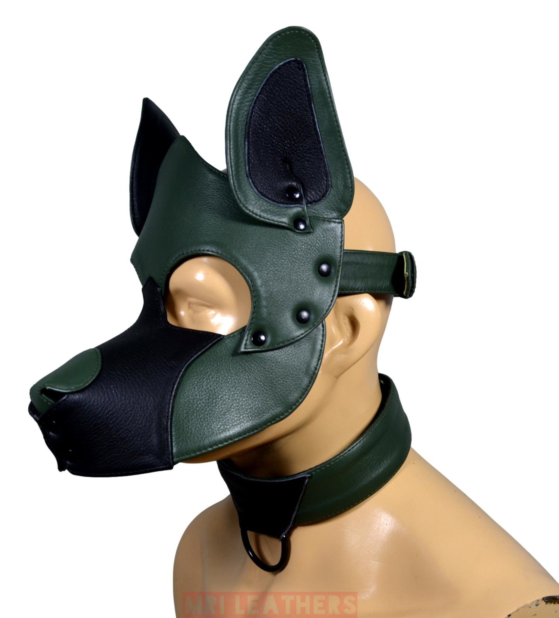 Leather Dog Mask Leather Pup Mask Dog Hood Pet Play Hood - MRI Leathers