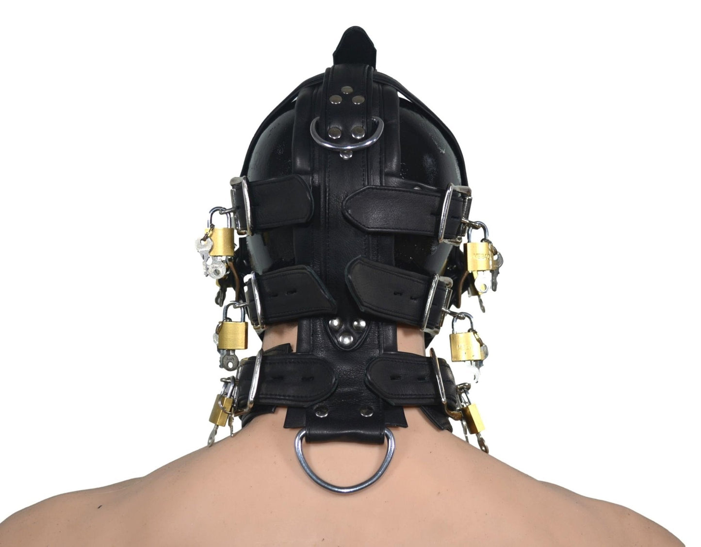 Leather Gear Face Hood Fetish Bondage Muzzle Gag dildo rings locking buckles - MRI Leathers