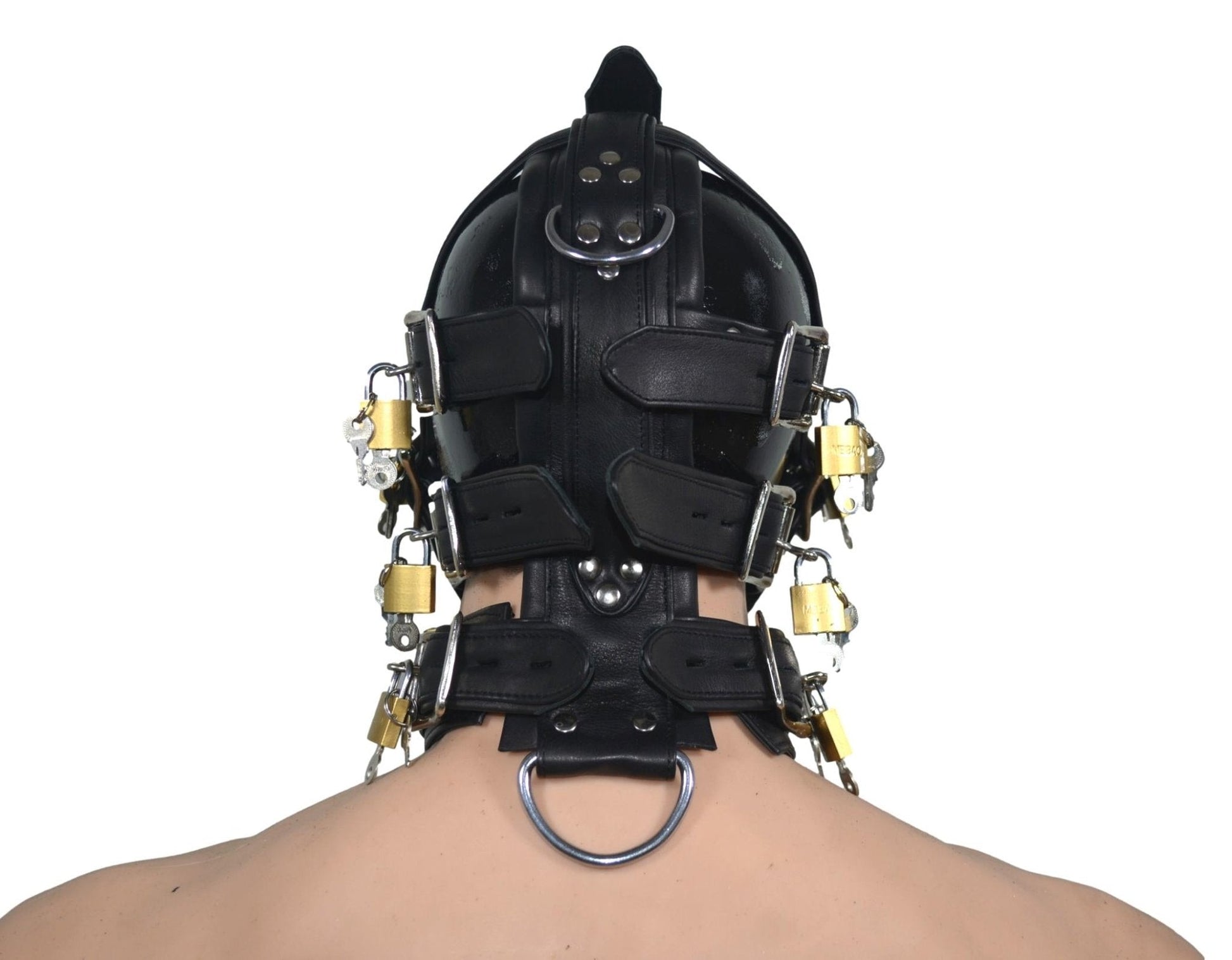 Leather Gear Face Hood Fetish Bondage Muzzle Gag dildo rings locking buckles - MRI Leathers