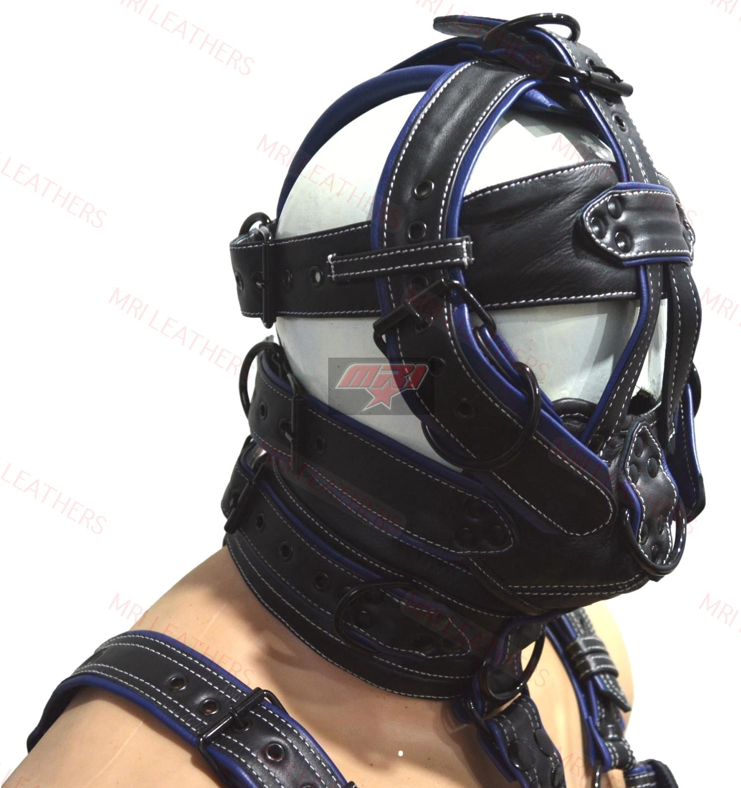 Leather Gear Face Hood Fetish Slave Extreme Bondage Muzzle Gag
