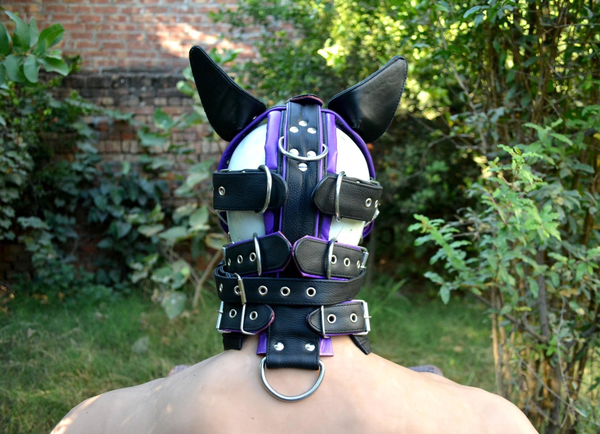 Leather Gear Face Hood Fetish Slave Extreme Bondage Muzzle Gag with D-rings - MRI Leathers
