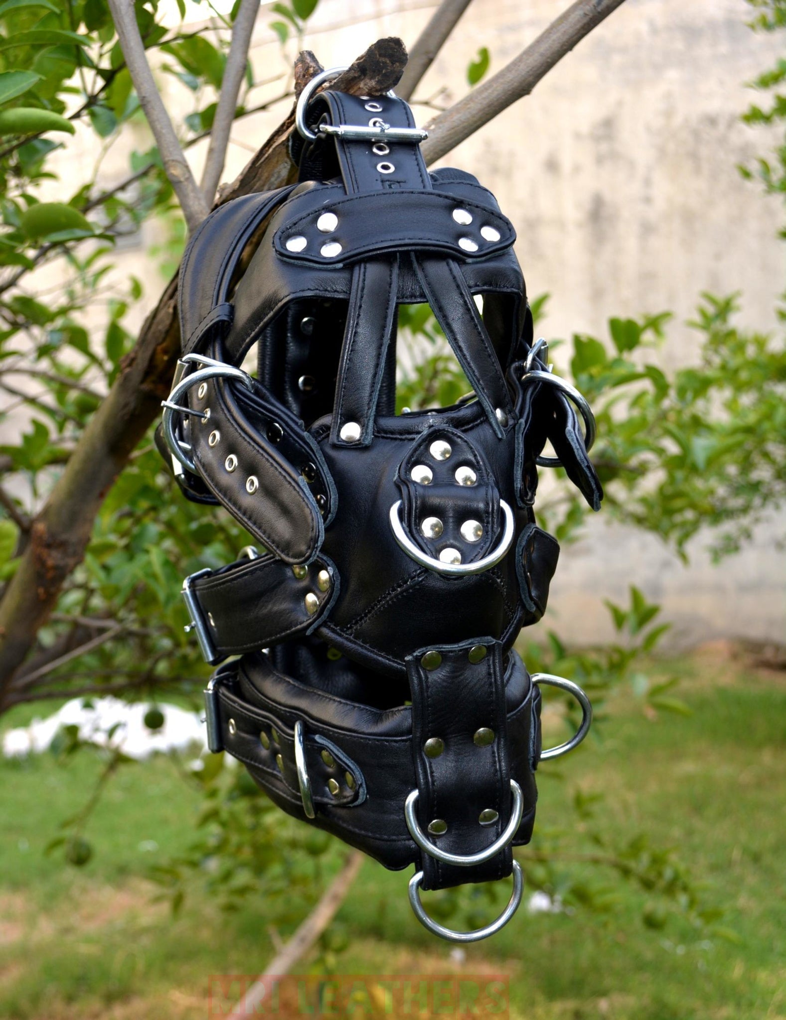 Leather Gear Face hood fetish Slave extreme Bondage Muzzle Gag with D rings Muzzle Face Restraints Head Harness