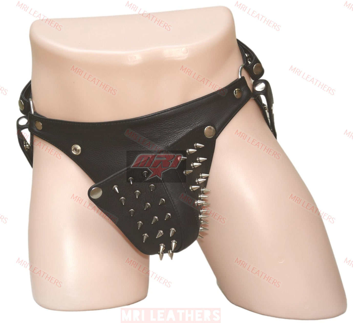 Leather Jocks/Thong With Metal Stud Custom Made To Order - MRI Leathers