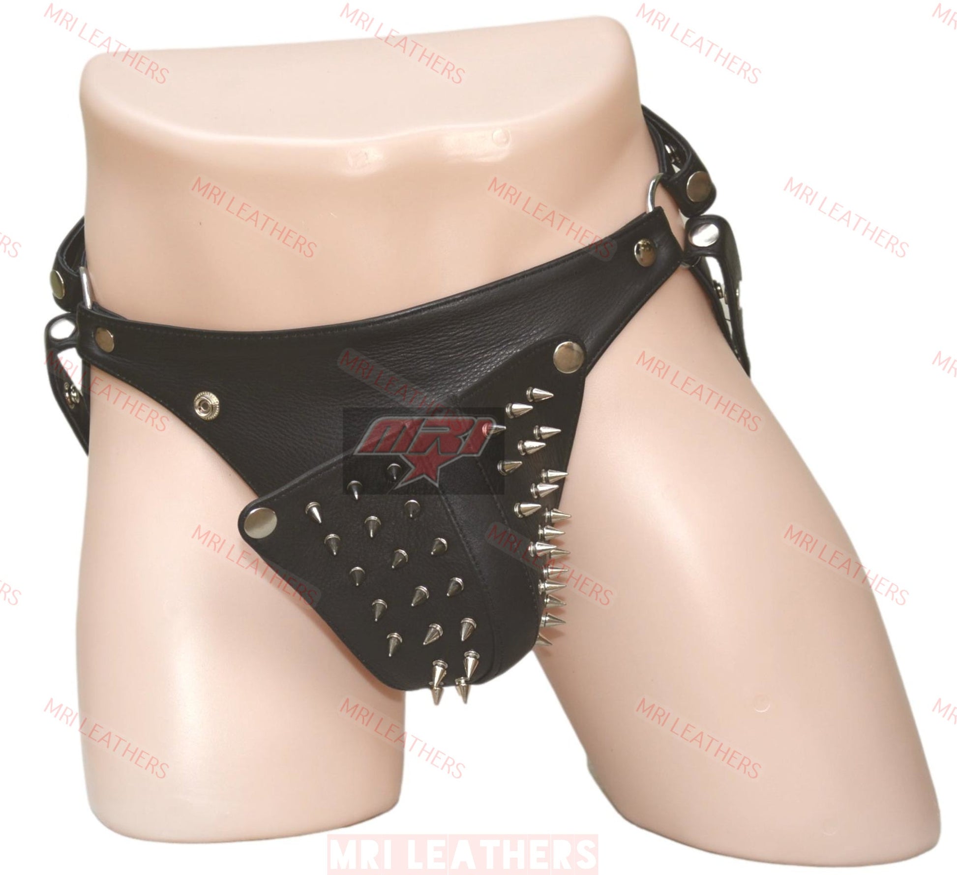 Leather Jocks/Thong With Metal Stud Custom Made To Order - MRI Leathers