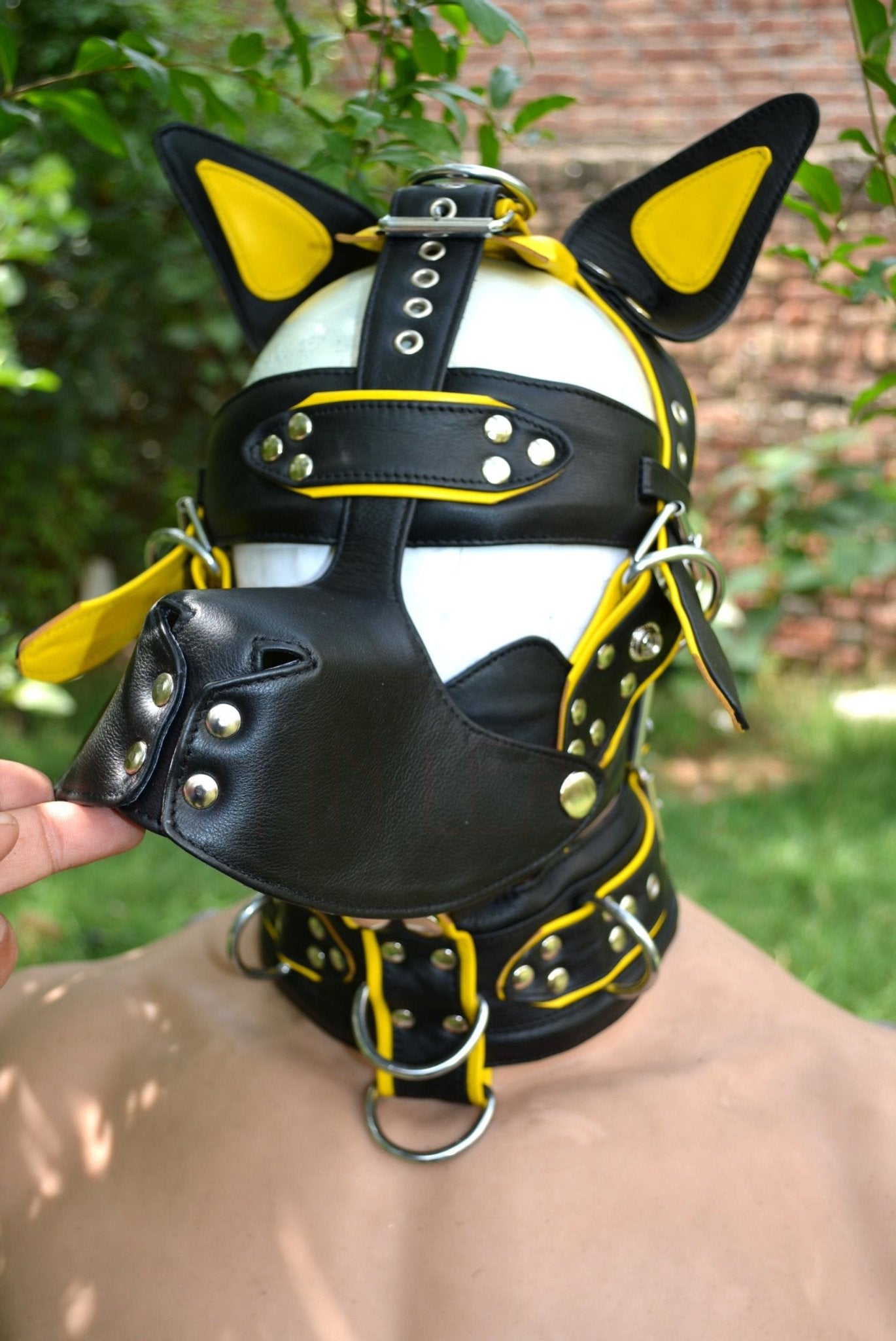 Leather mask, leather dog mask, dog hood, pet play hood, puppy mask head harness muzzle - MRI Leathers