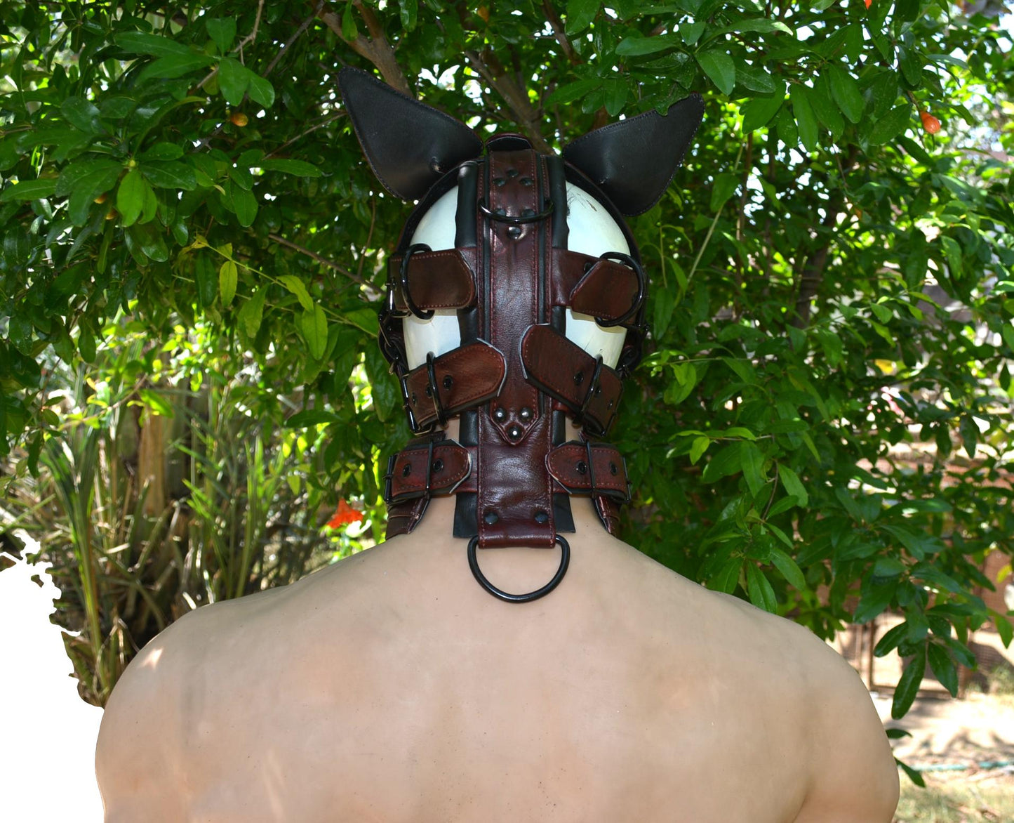 Leather mask, leather dog mask, dog hood, pet play hood, puppy mask head harness muzzle - MRI Leathers