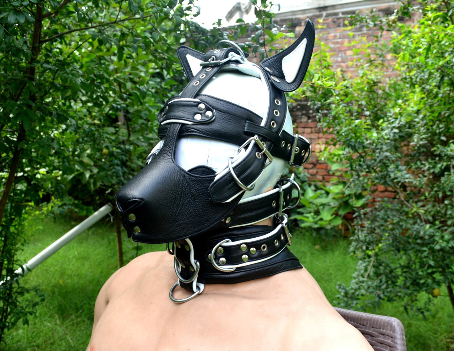 Leather mask, leather dog mask, dog hood, pet play hood, puppy mask head harness muzzle - MRI Leathers