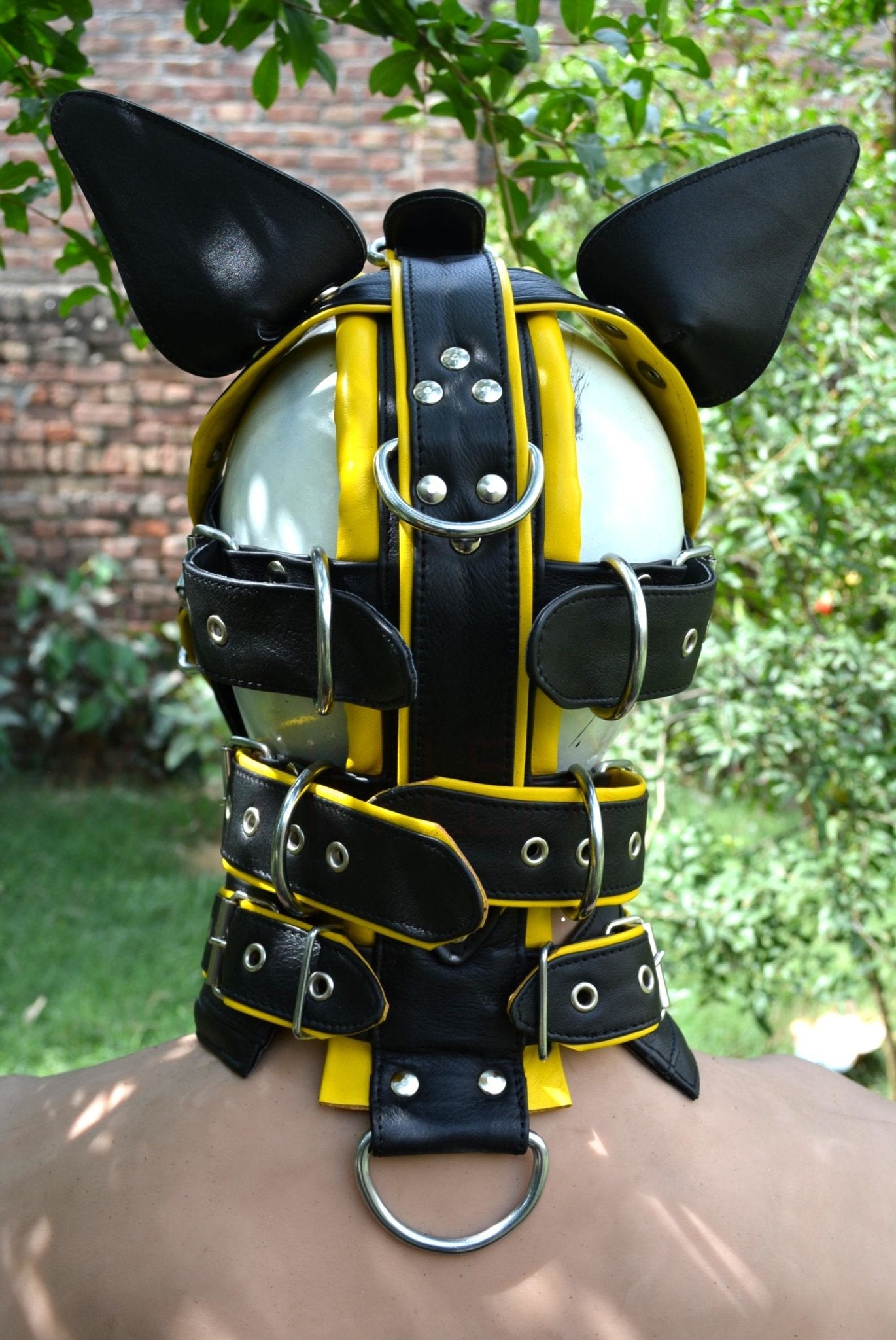 Leather mask, leather dog mask, dog hood, pet play hood, puppy mask head harness muzzle - MRI Leathers