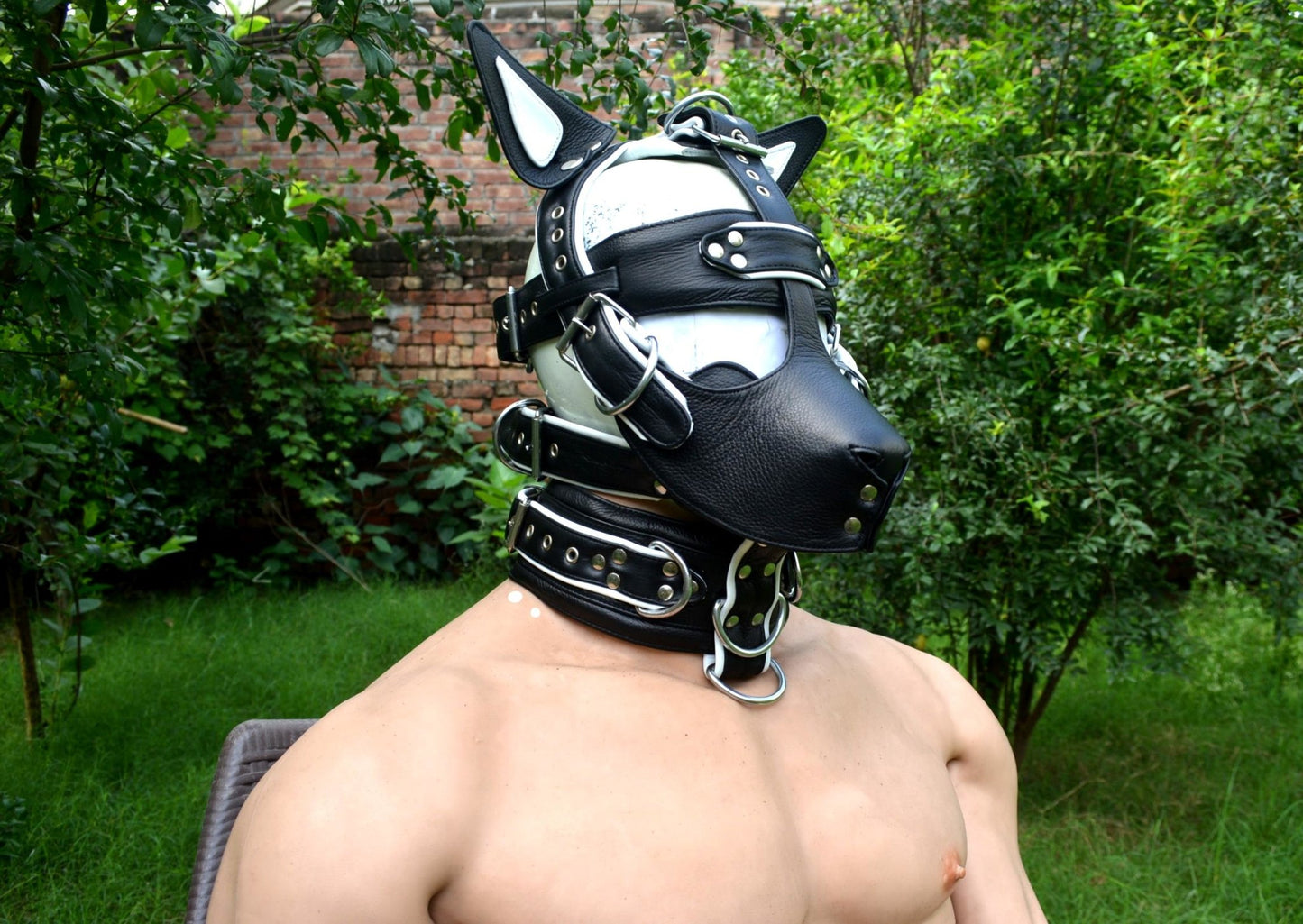 Leather mask, leather dog mask, dog hood, pet play hood, puppy mask head harness muzzle - MRI Leathers