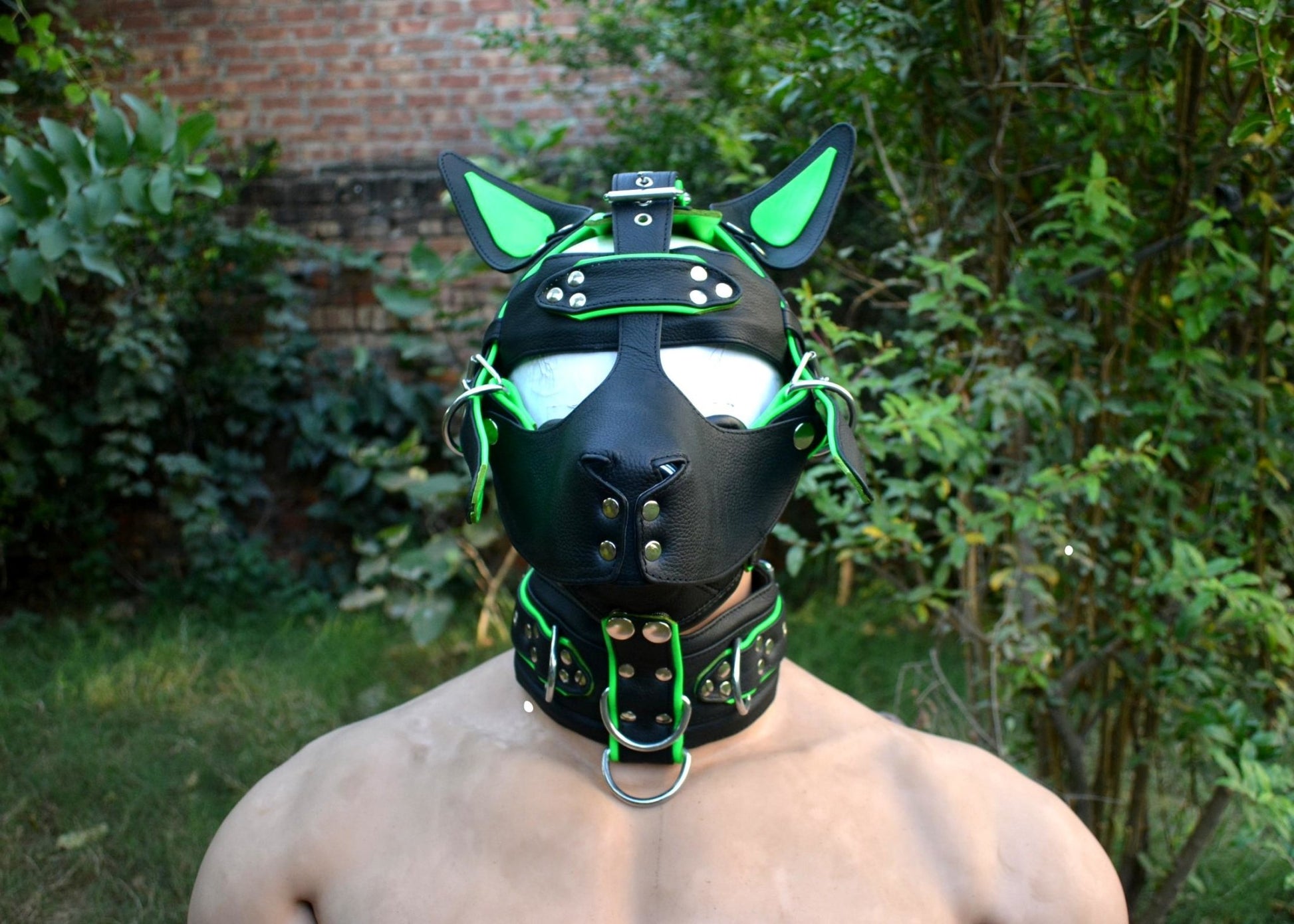 Leather mask, leather dog mask, Head Harness with mouth gag,leather Hood - MRI Leathers