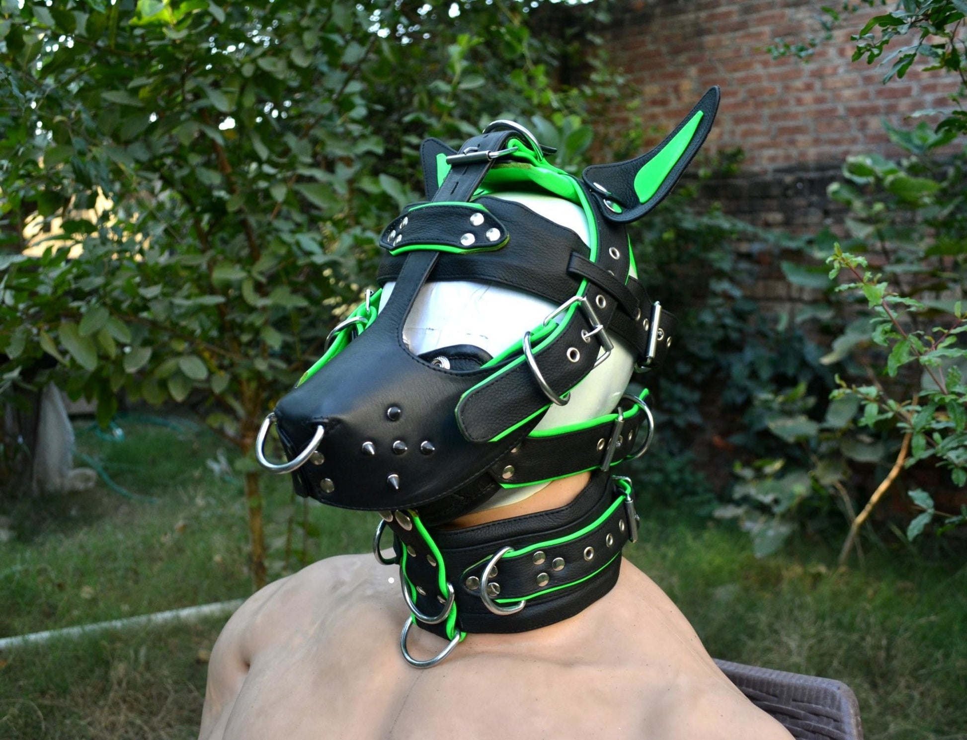 Leather mask, leather dog mask, Head Harness with mouth gag,leather Hood - MRI Leathers