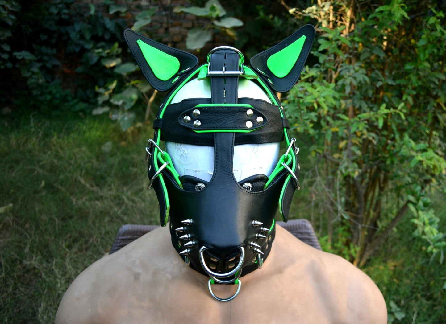 Leather mask, leather dog mask, Head Harness with mouth gag,leather Hood - MRI Leathers