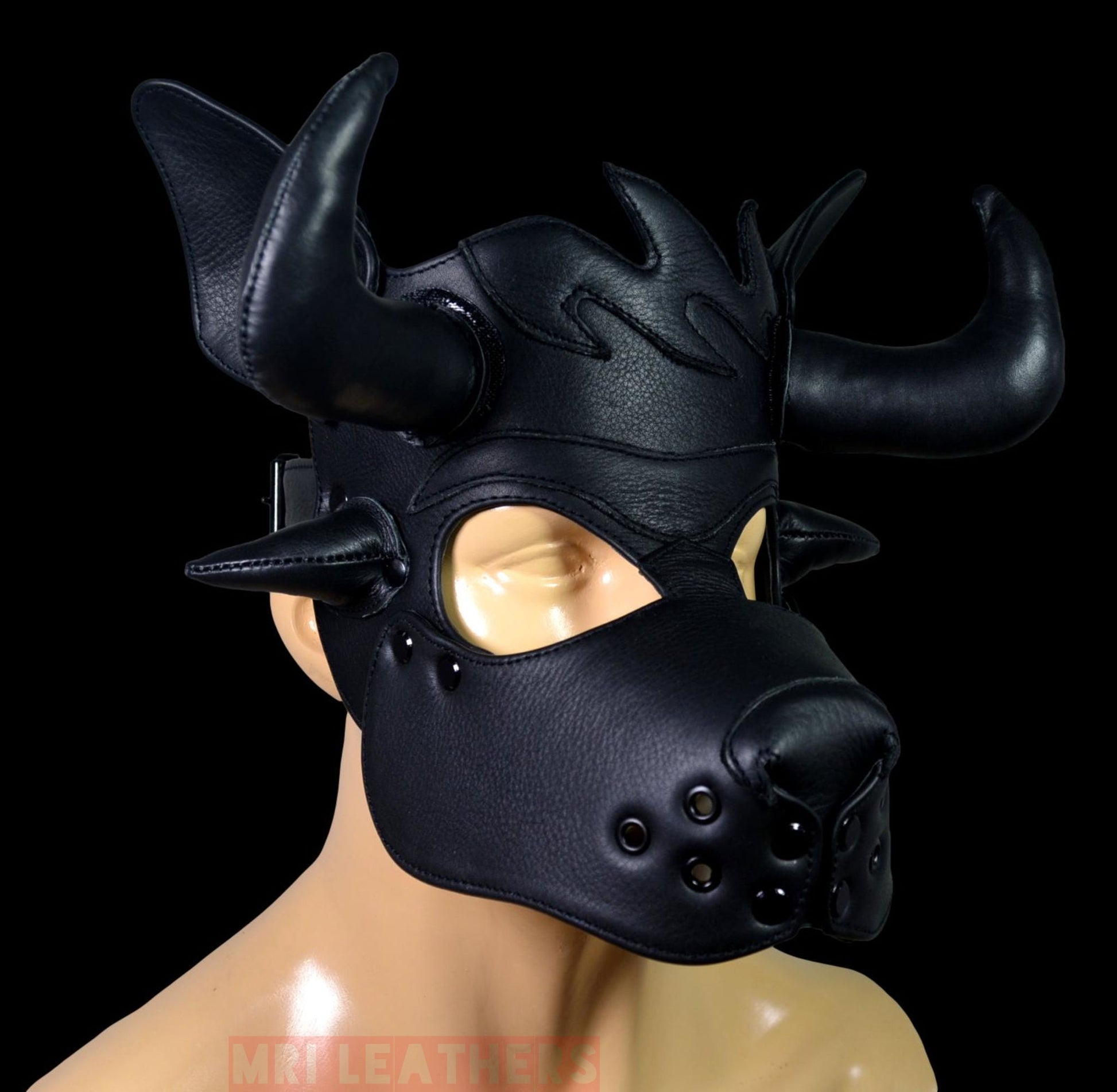 Leather Puppy Hood Puppy mask with Horns - MRI Leathers