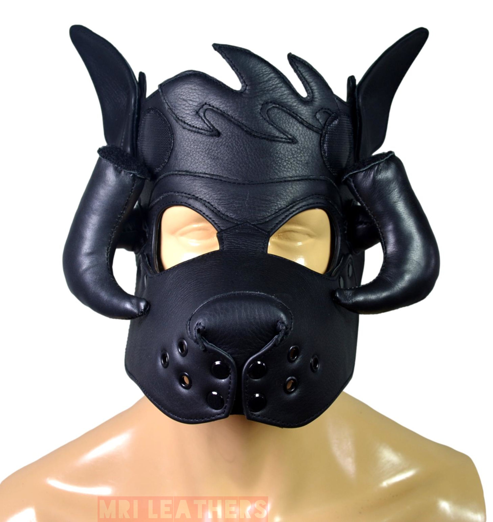 Leather Puppy Hood Puppy mask with Horns - MRI Leathers