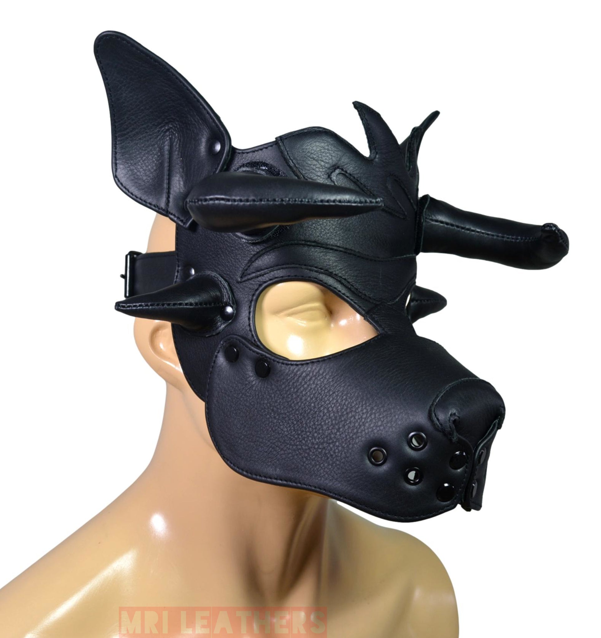 Leather Puppy Hood Puppy mask with Horns - MRI Leathers