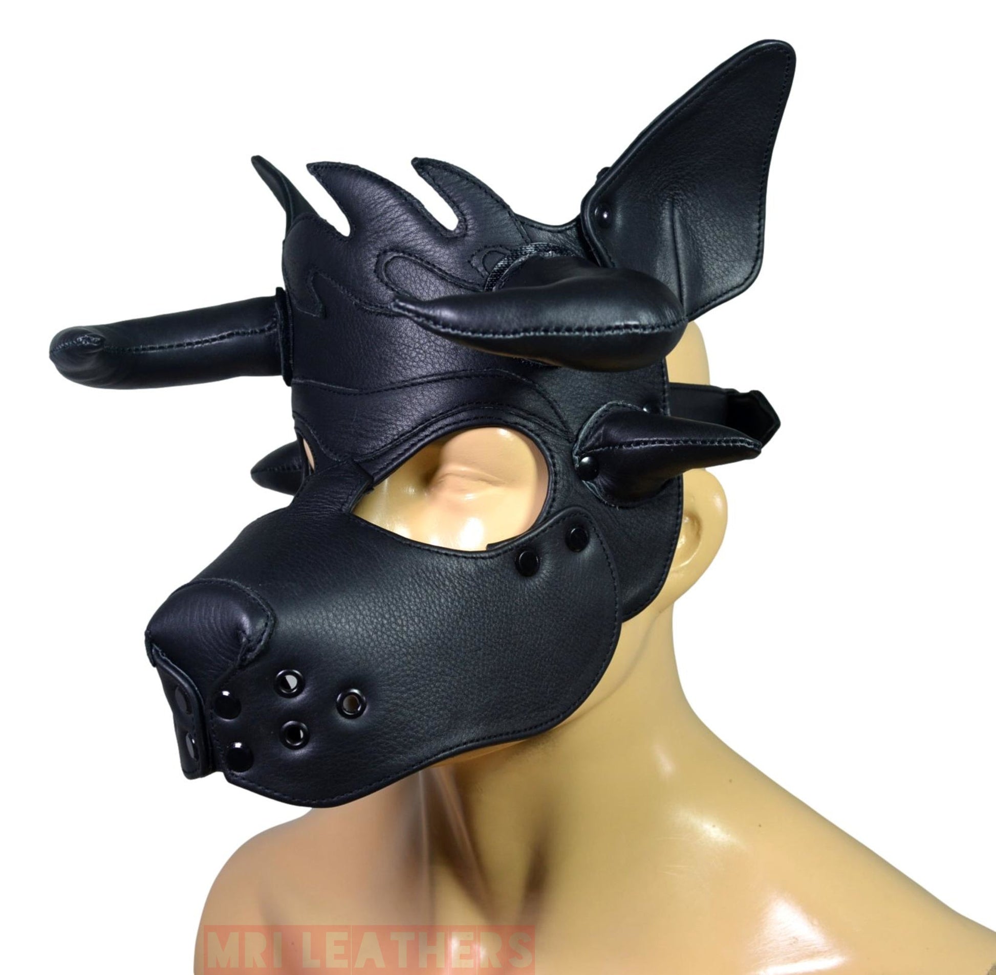 Leather Puppy Hood Puppy mask with Horns - MRI Leathers