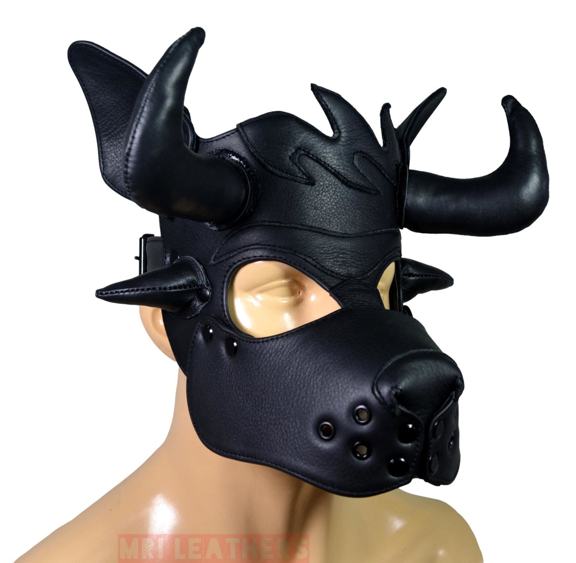 Leather Puppy Hood Puppy mask with Horns - MRI Leathers