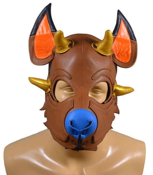 Leather Puppy Hood Puppy mask with Horns - MRI Leathers