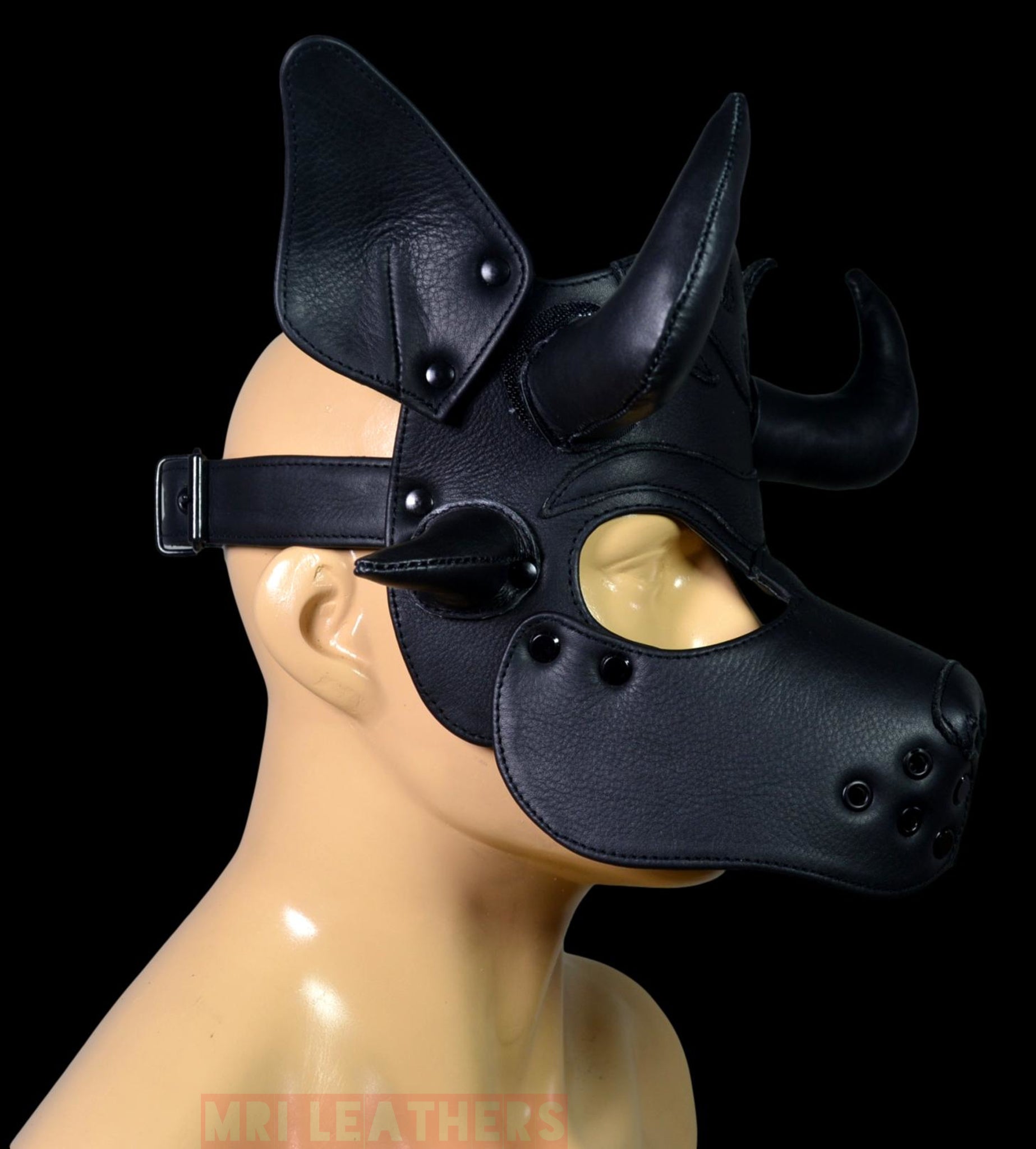 Leather Puppy Hood Puppy mask with Horns - MRI Leathers