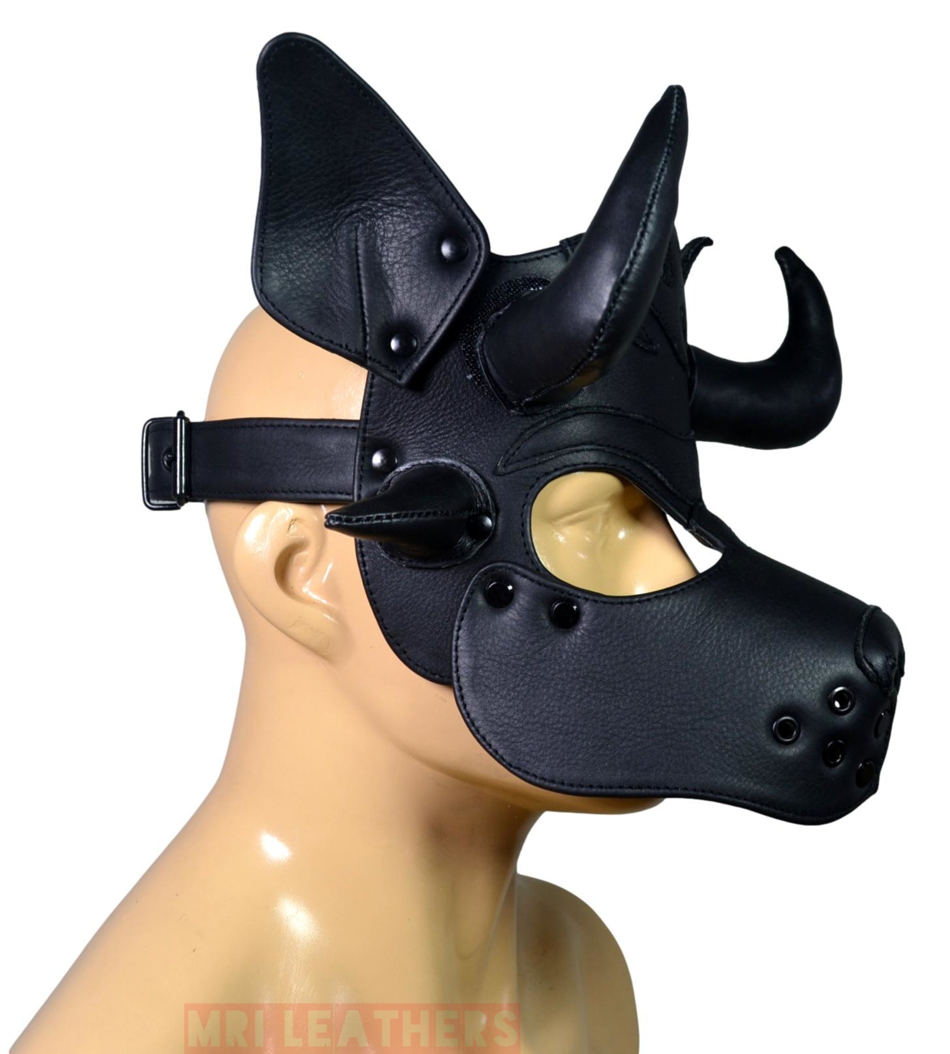 Leather Puppy Hood Puppy mask with Horns - MRI Leathers