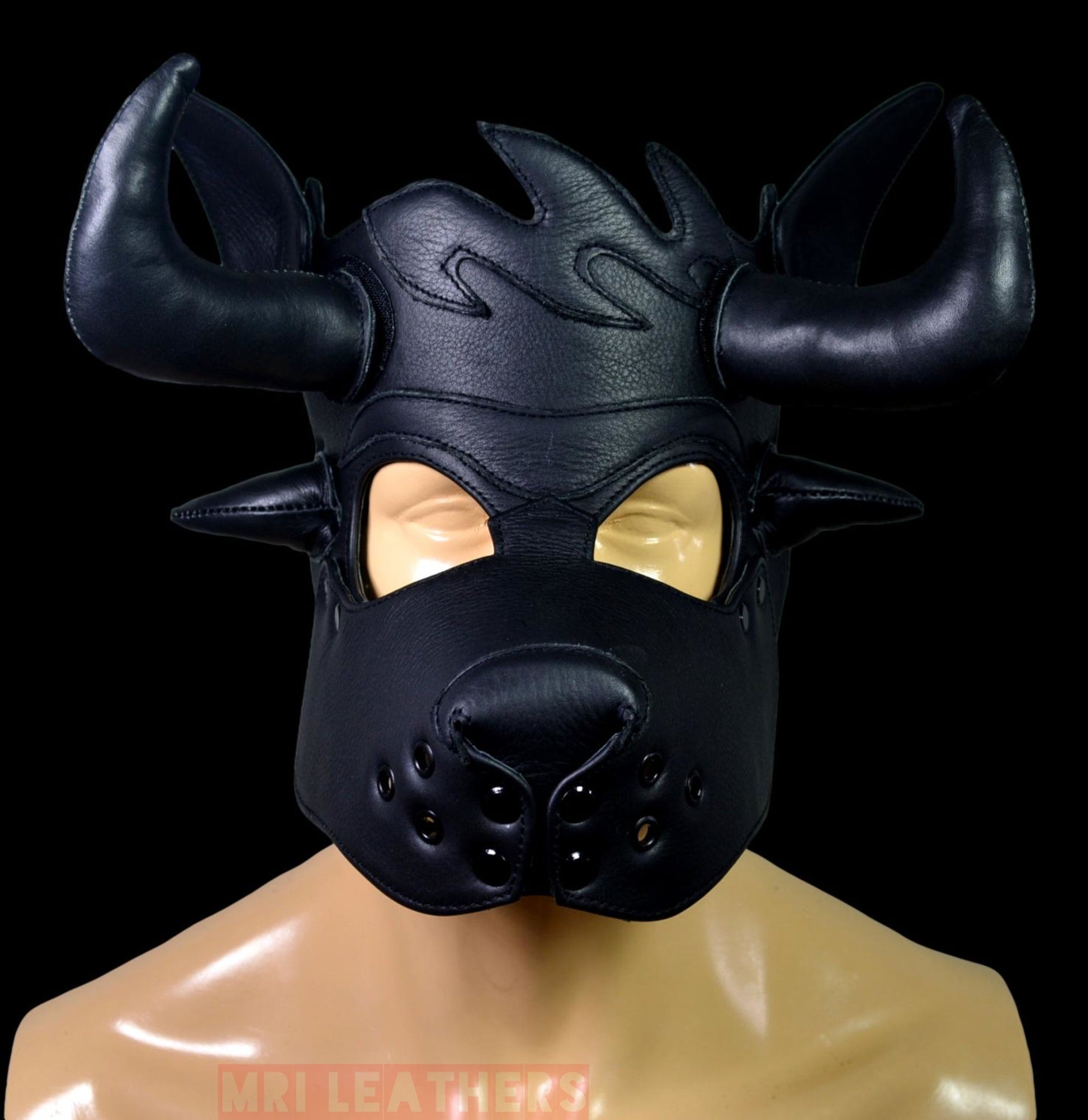 Leather Puppy Hood Puppy mask with Horns - MRI Leathers