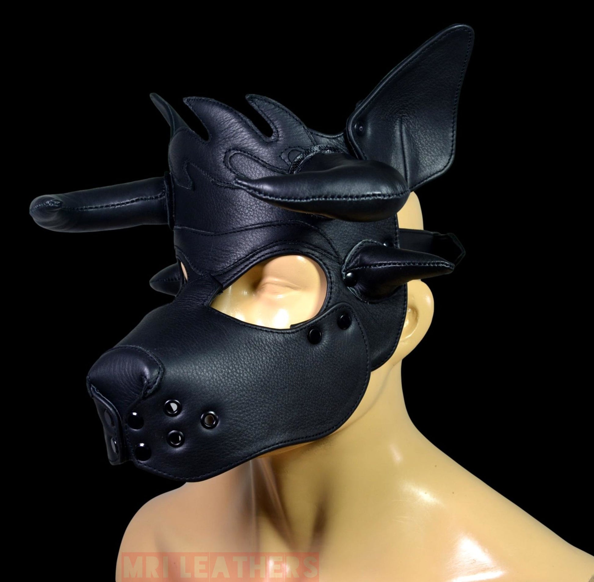 Leather Puppy Hood Puppy mask with Horns - MRI Leathers