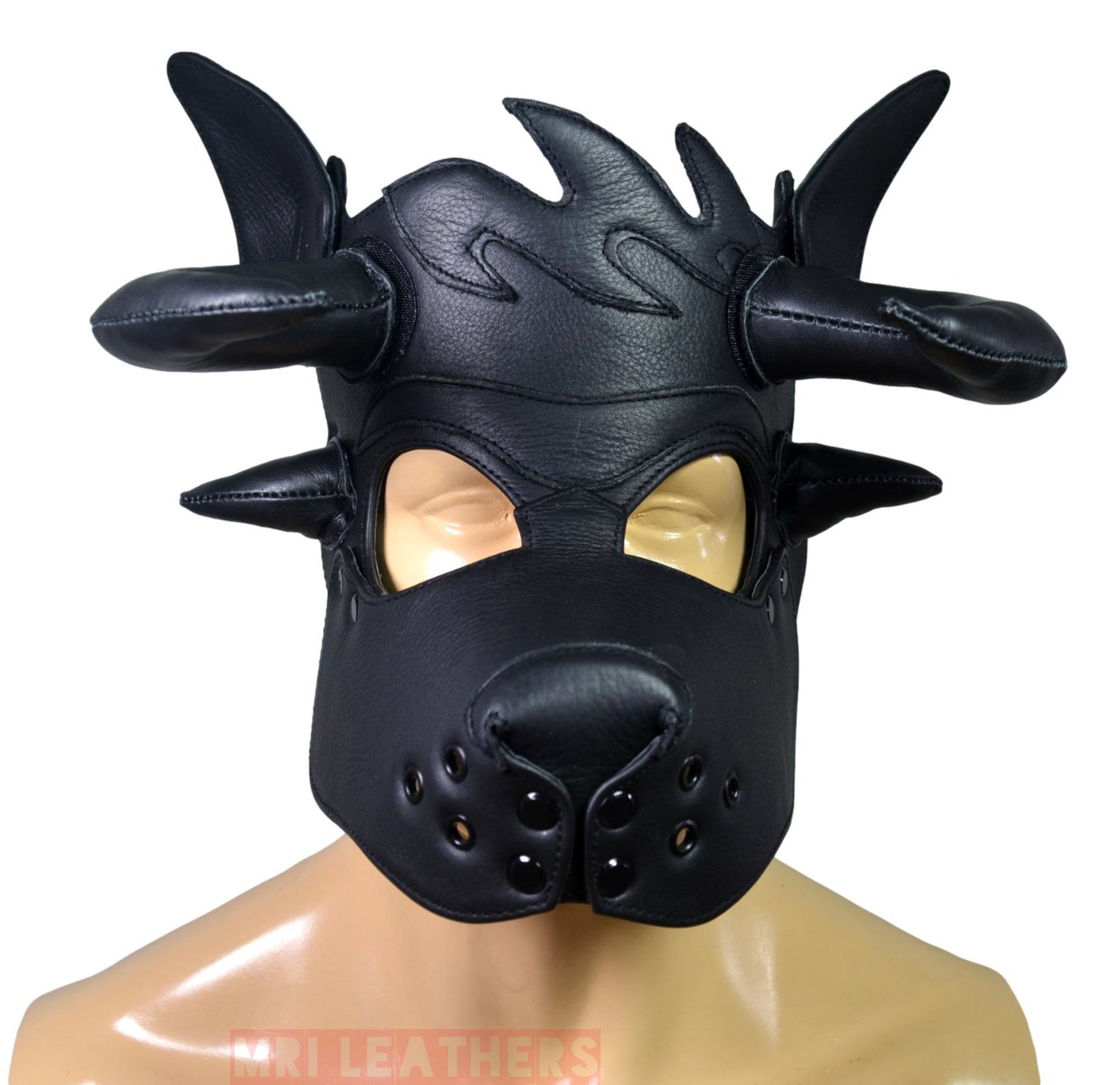 Leather Puppy Hood Puppy mask with Horns - MRI Leathers