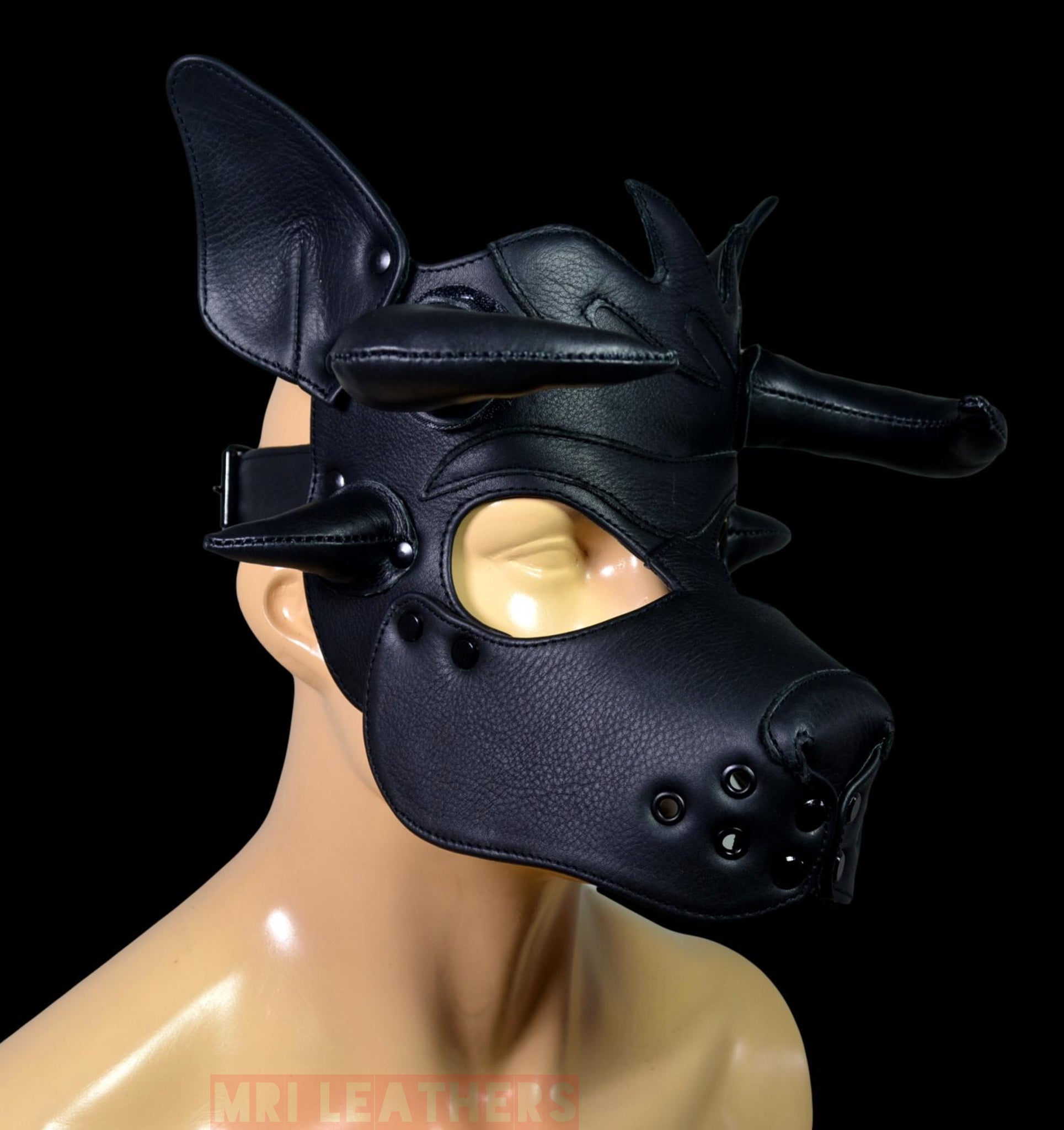 Leather Puppy Hood Puppy mask with Horns - MRI Leathers