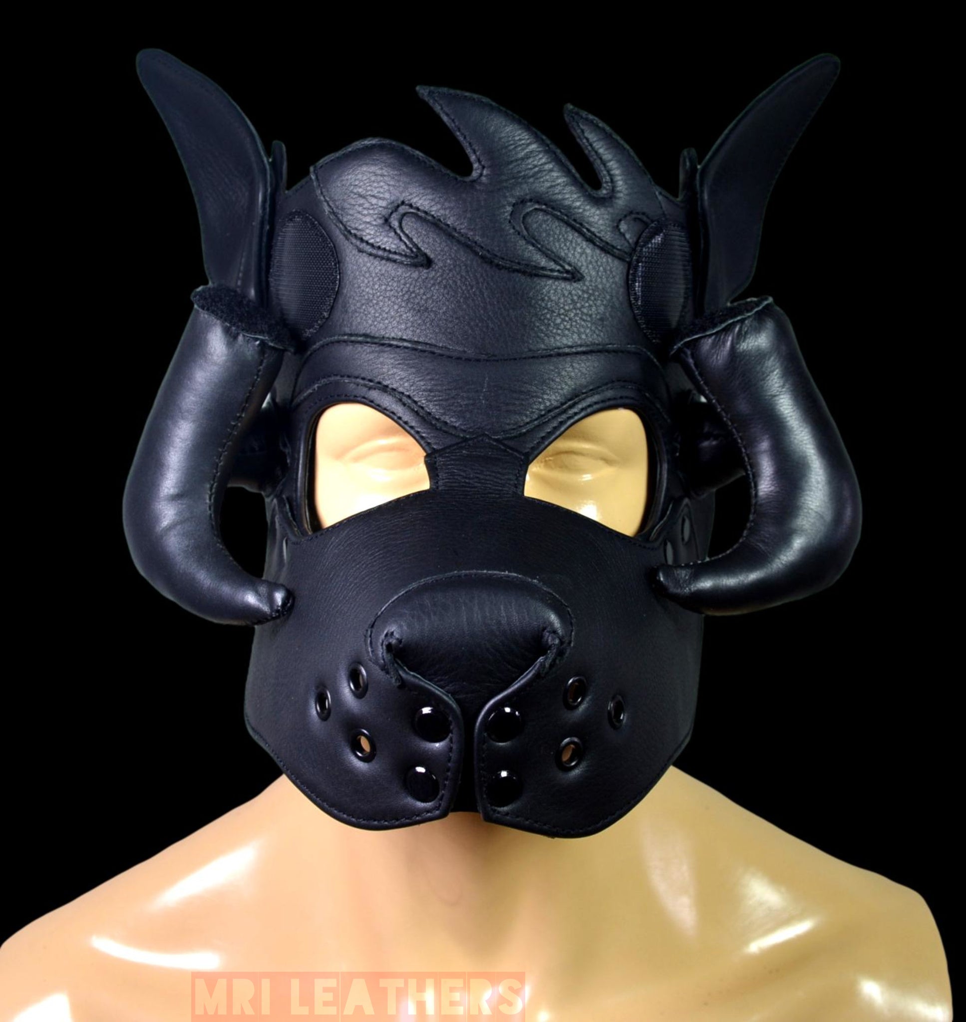 Leather Puppy Hood Puppy mask with Horns - MRI Leathers