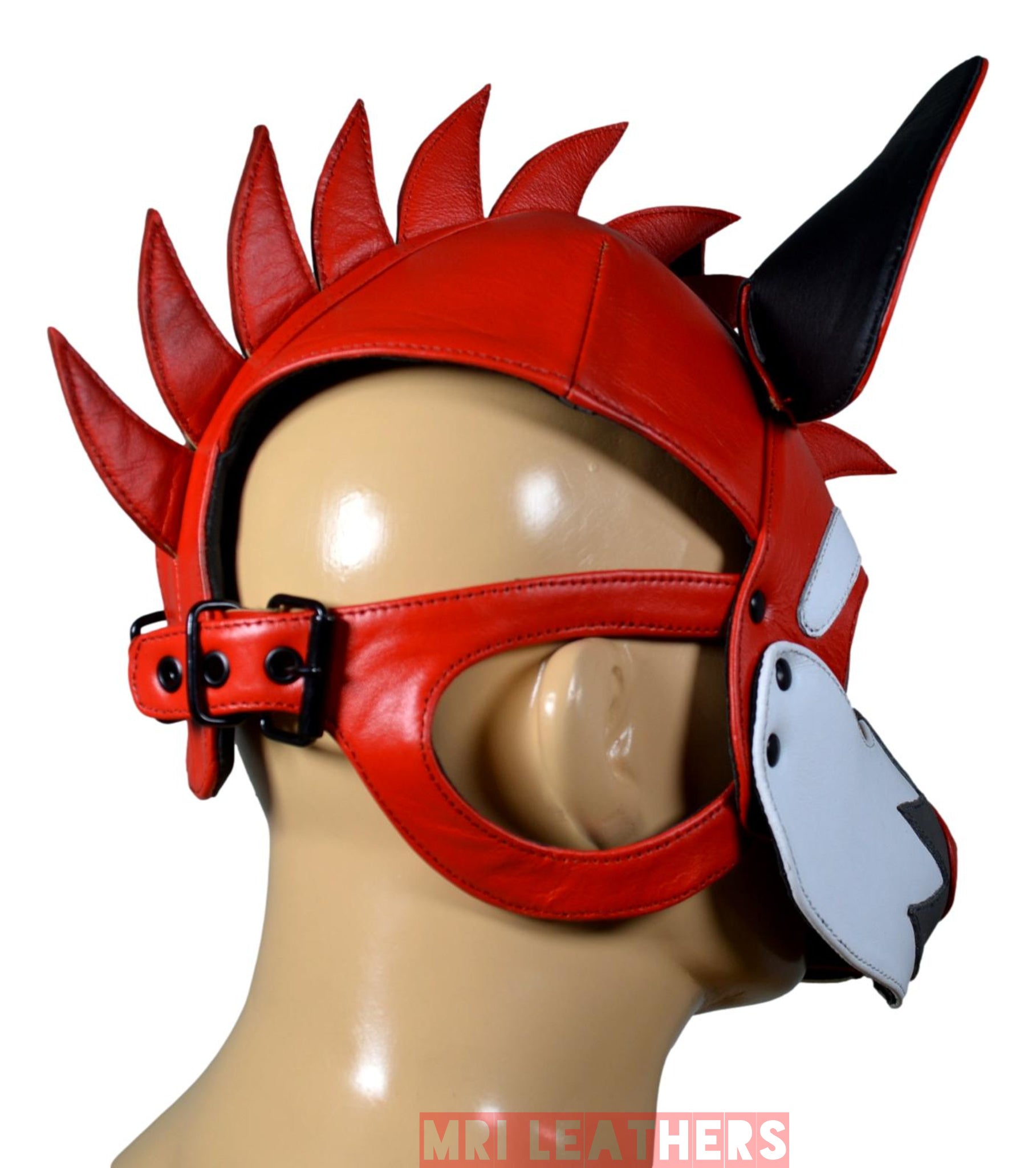 Leather Puppy Human Mask Hood Pet Play Puppy Mask Human White Flame Fair - MRI Leathers