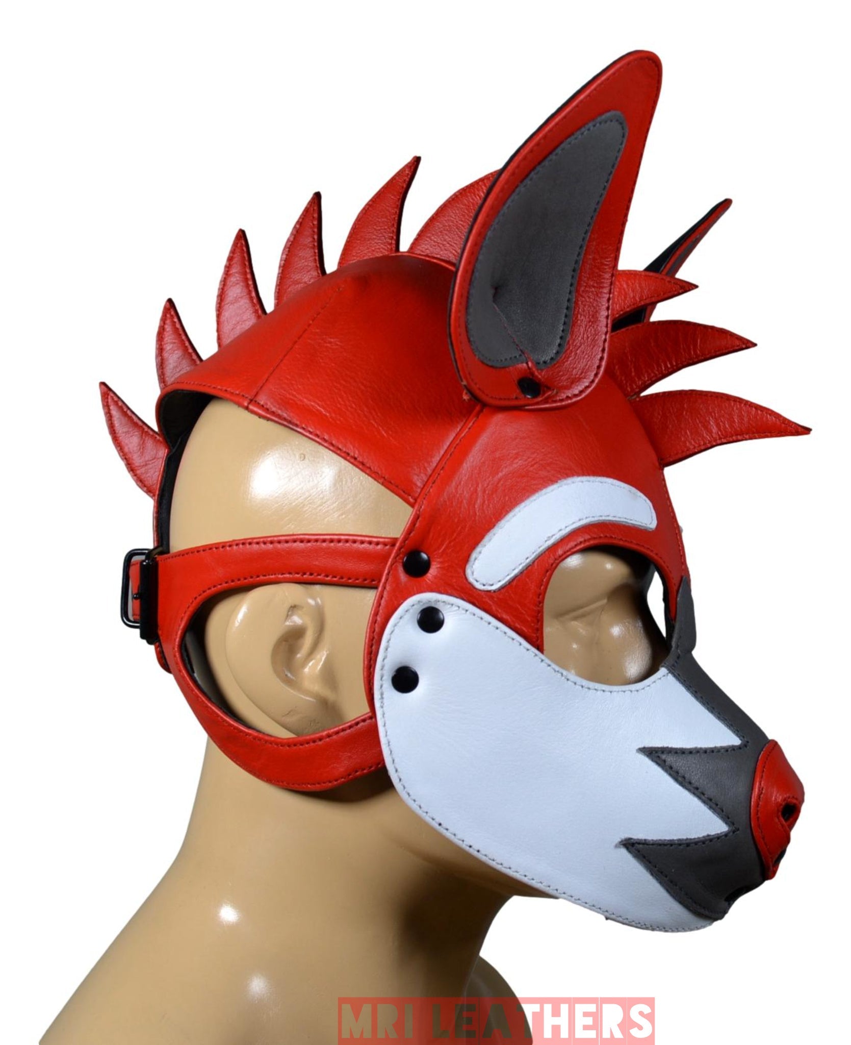 Leather Puppy Human Mask Hood Pet Play Puppy Mask Human White Flame Fair - MRI Leathers