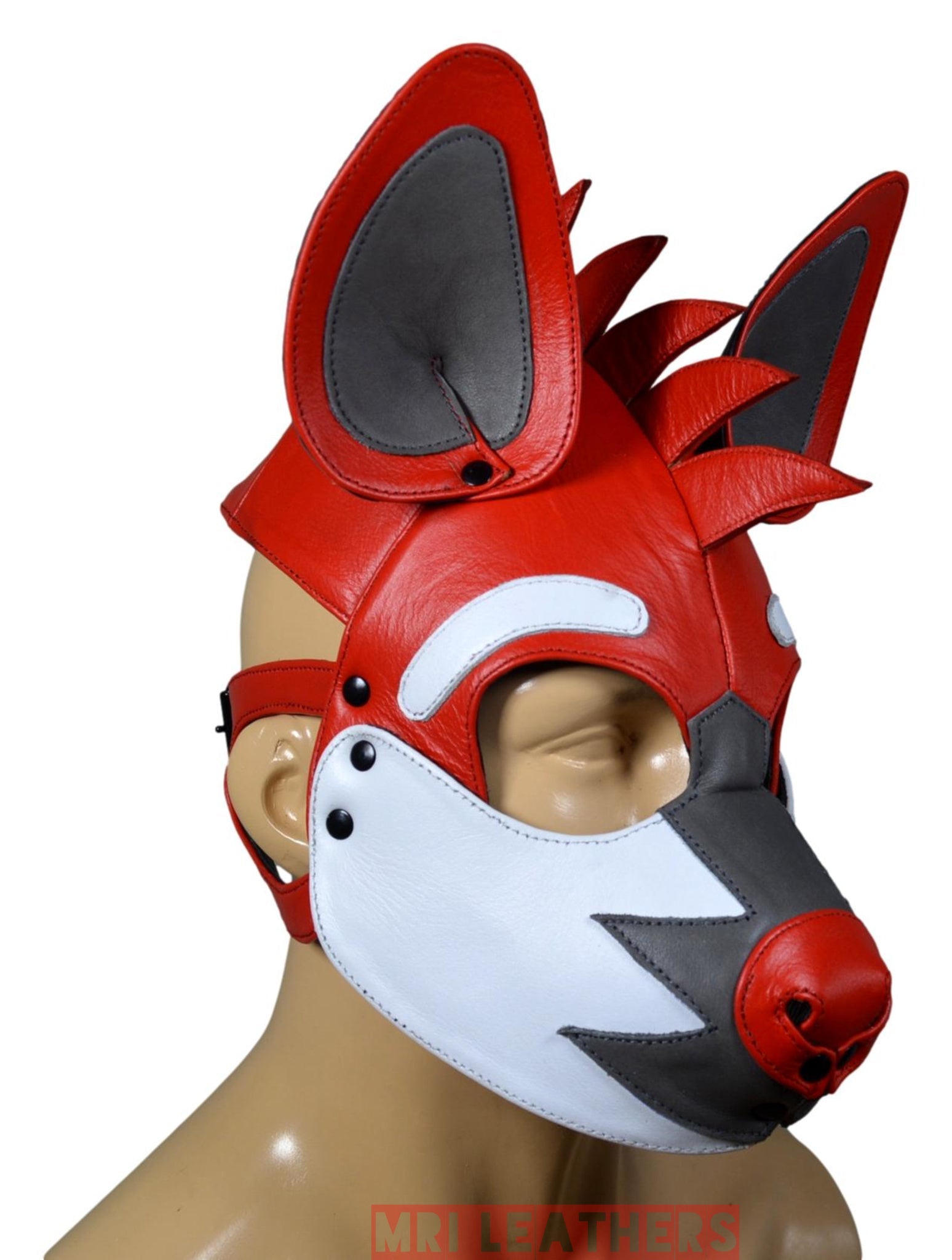 Leather Puppy Human Mask Hood Pet Play Puppy Mask Human White Flame Fair - MRI Leathers