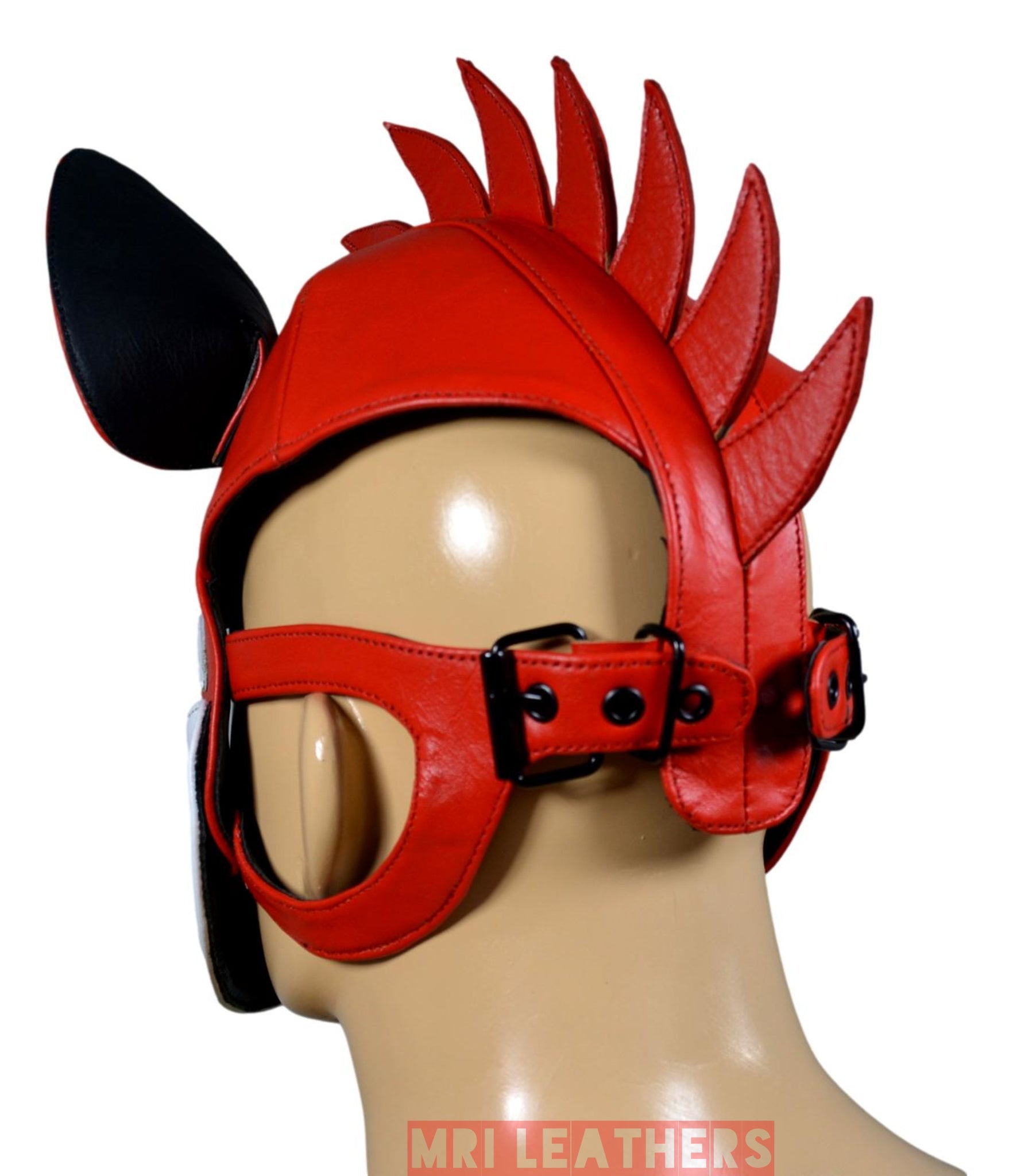 Leather Puppy Human Mask Hood Pet Play Puppy Mask Human White Flame Fair - MRI Leathers