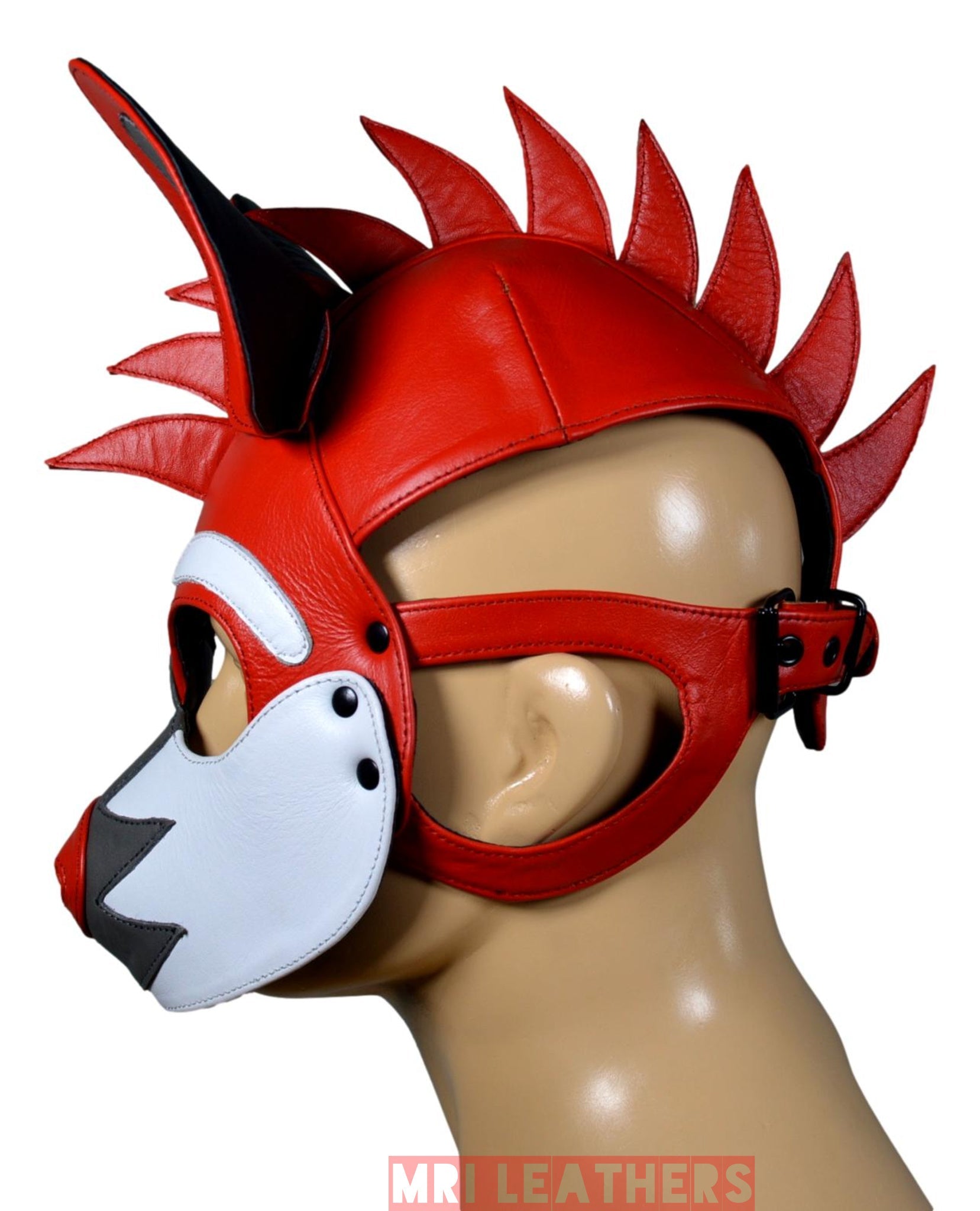 Leather Puppy Human Mask Hood Pet Play Puppy Mask Human White Flame Fair - MRI Leathers