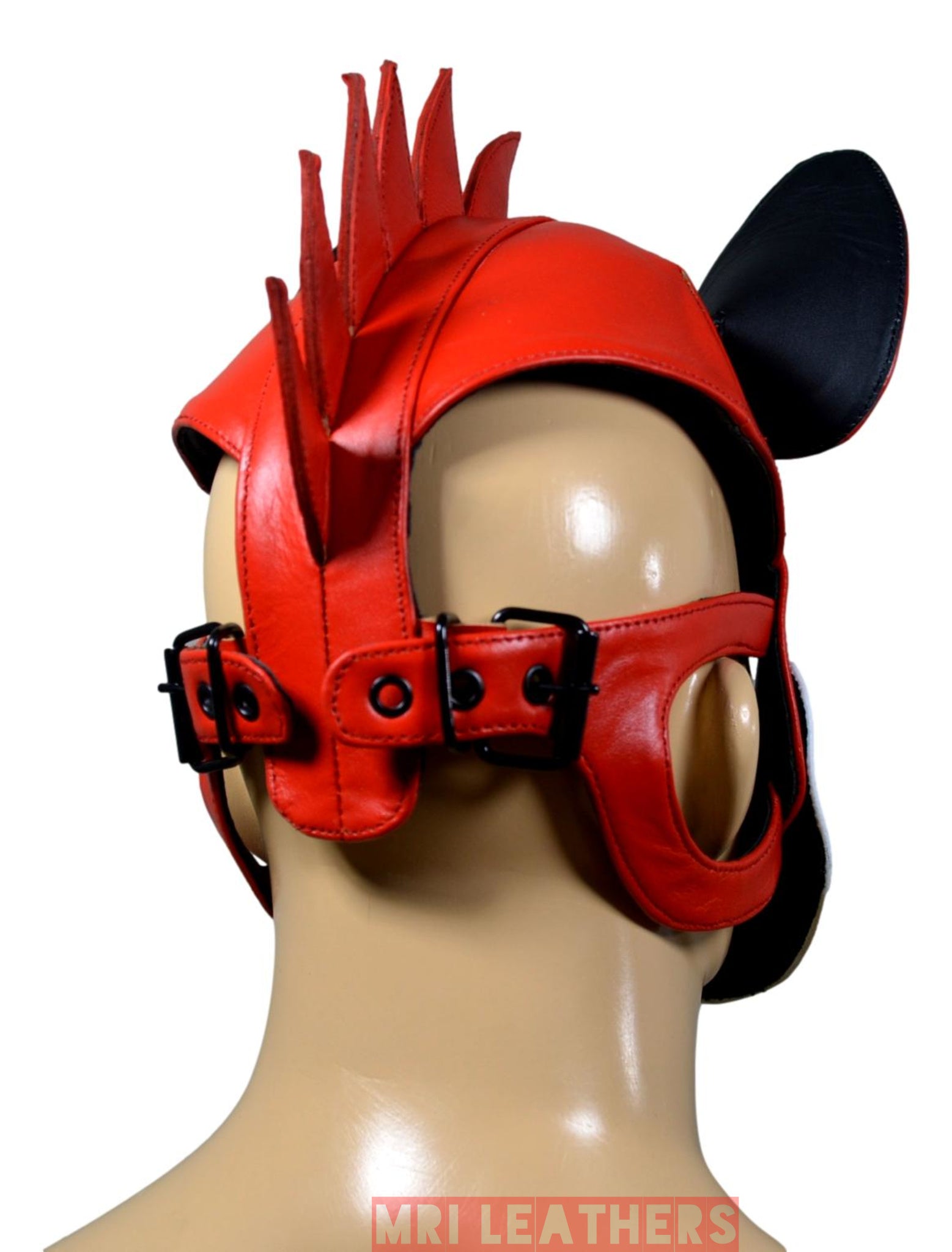 Leather Puppy Human Mask Hood Pet Play Puppy Mask Human White Flame Fair - MRI Leathers