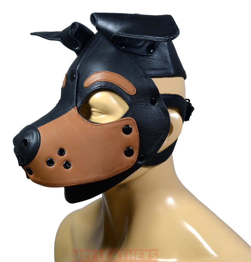 Leather Puppy Mask Hood Doberman removable muzzle - MRI Leathers