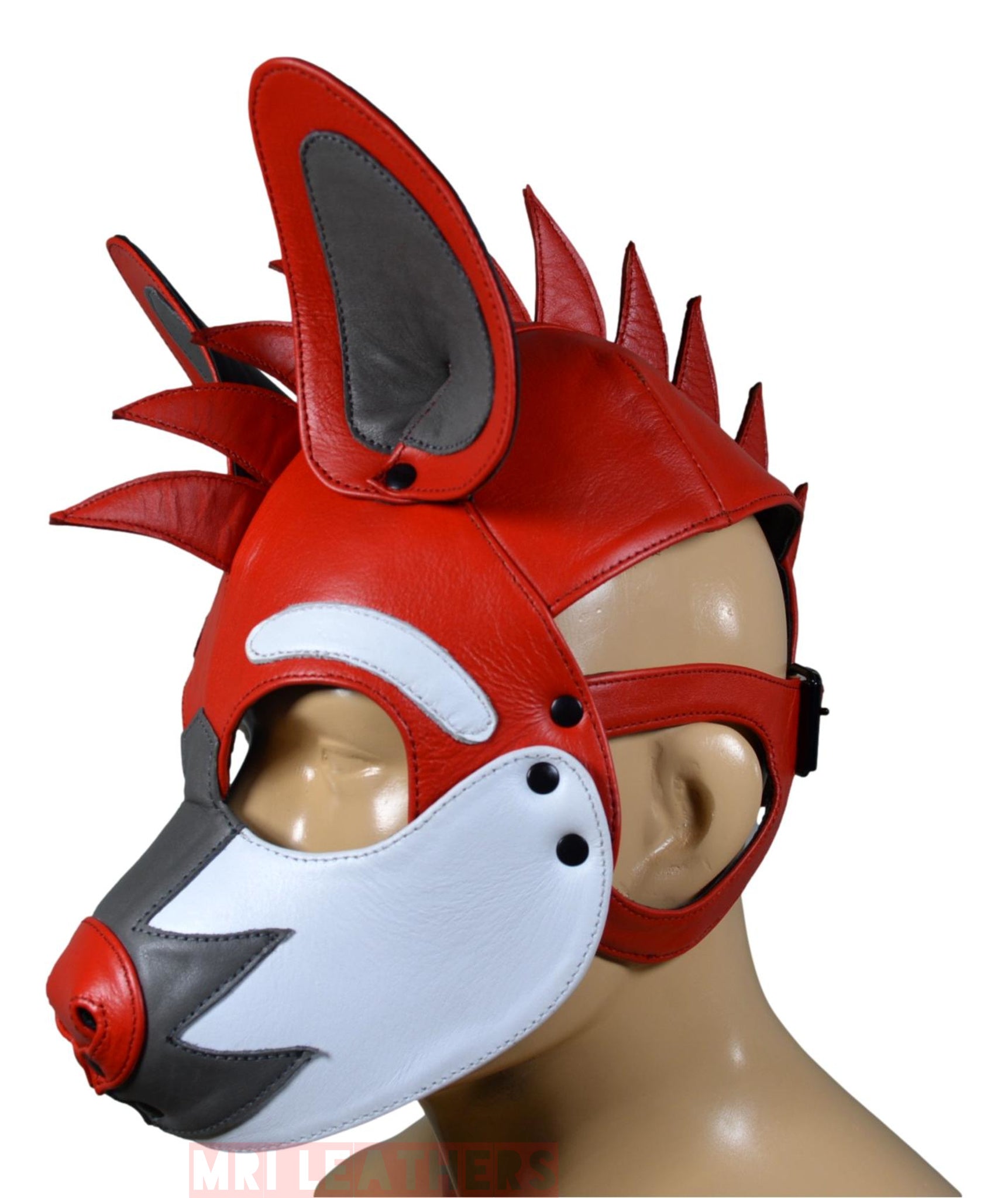 Leather Puppy Mask Hood Human puppy Flame on Head - MRI Leathers