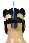 Leather Puppy Mask Hood Human puppy Flame on Head Blue Orange White - MRI Leathers