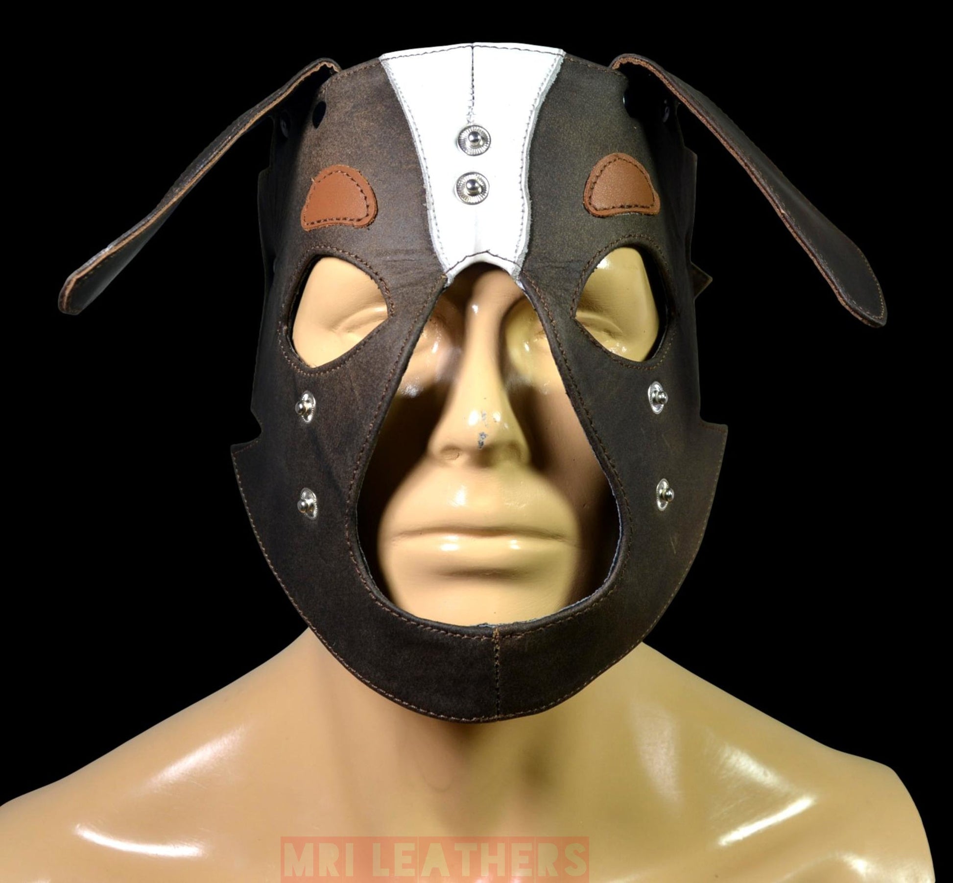 Leather Puppy Mask Hood removable muzzle Border Collie Dog - MRI Leathers
