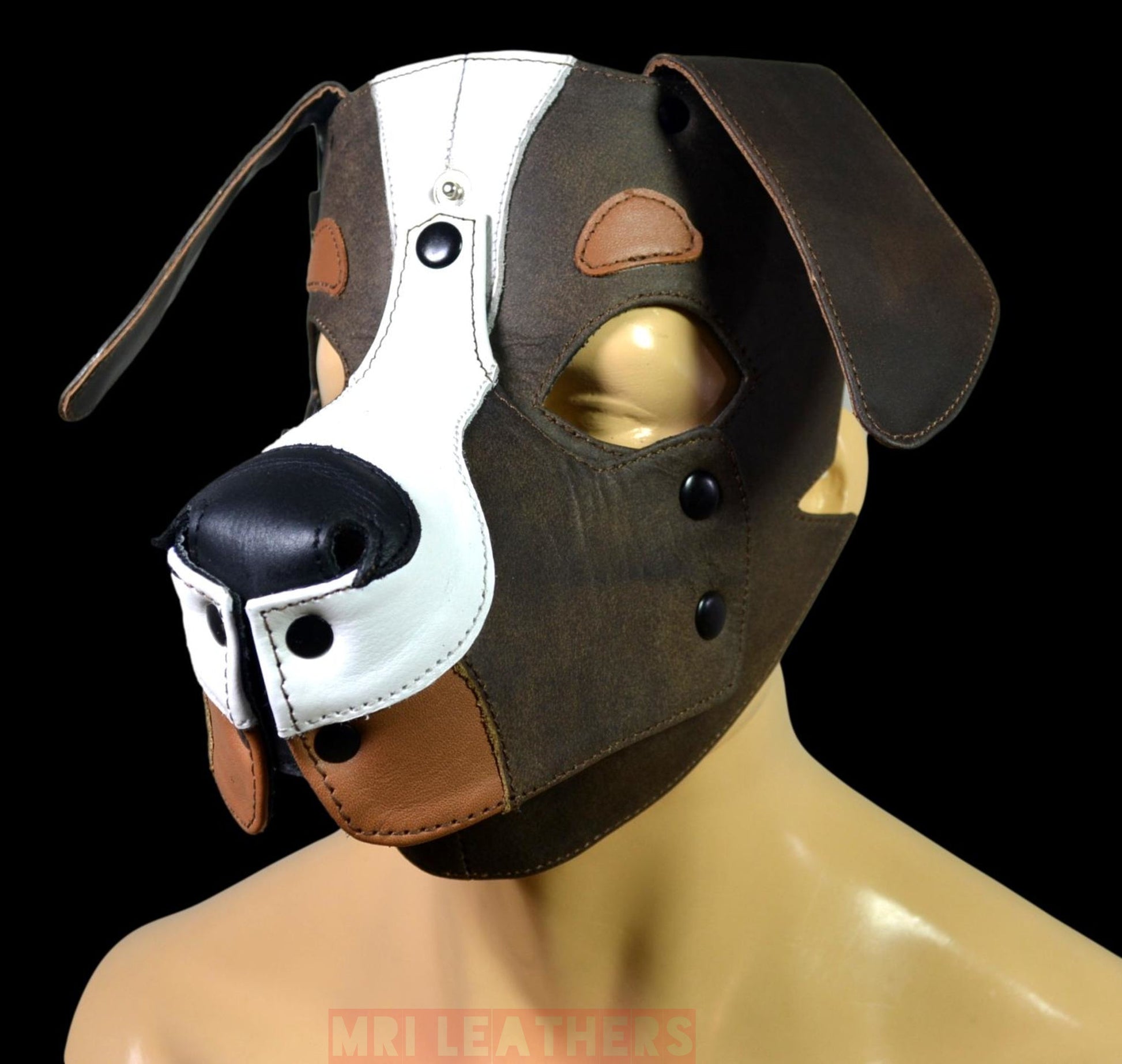 Leather Puppy Mask Hood removable muzzle Border Collie Dog - MRI Leathers