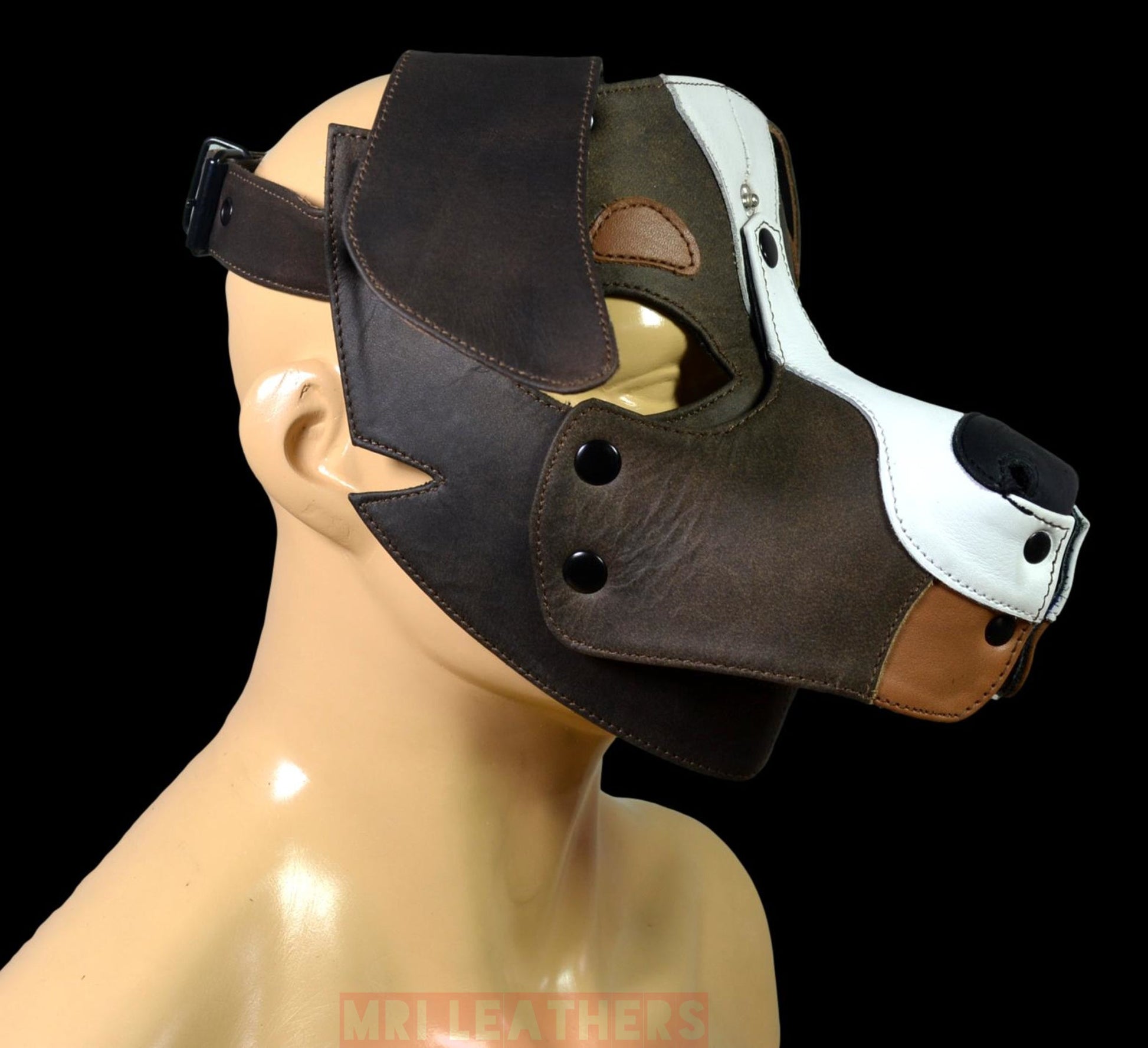 Leather Puppy Mask Hood removable muzzle Border Collie Dog - MRI Leathers