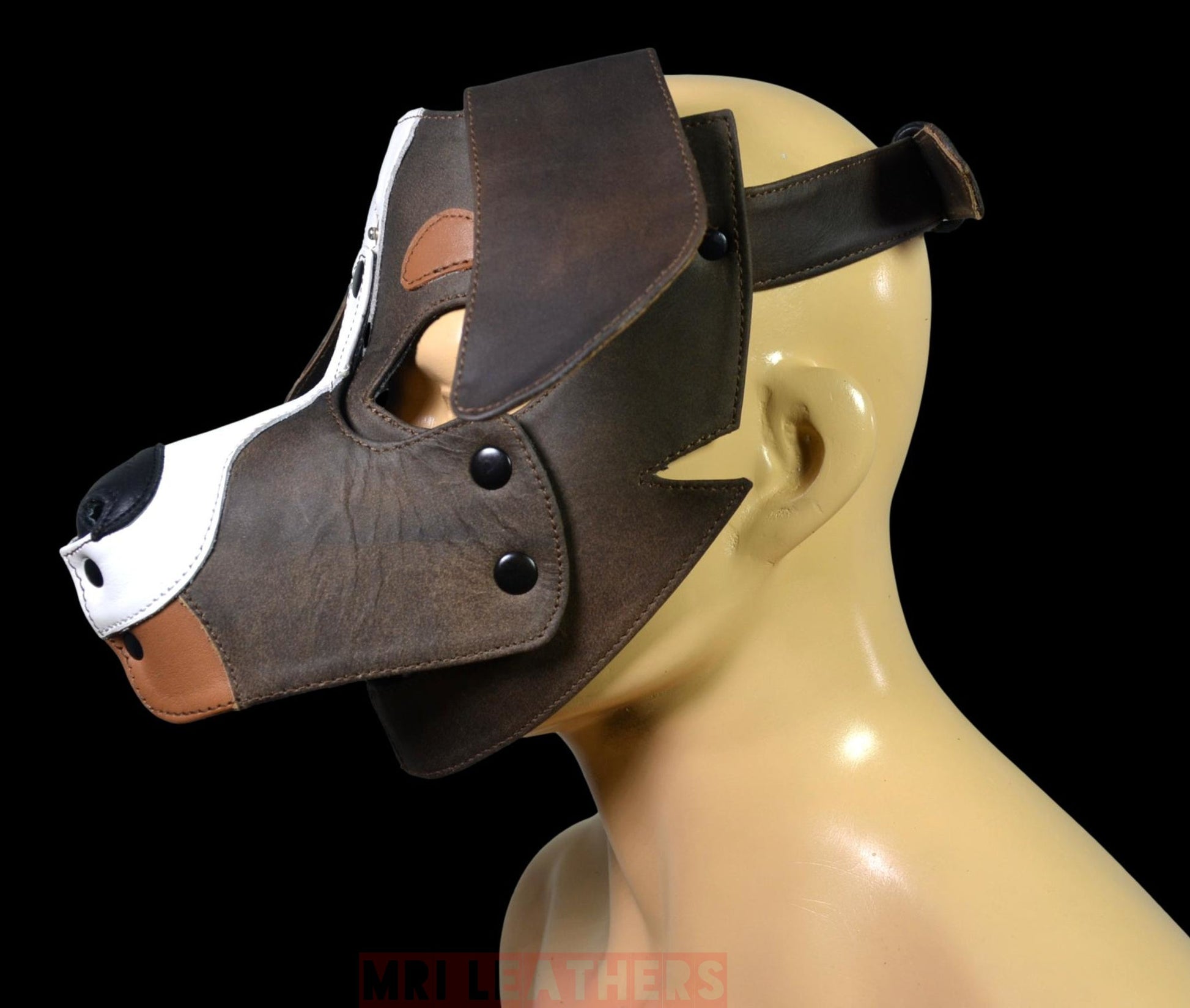 Leather Puppy Mask Hood removable muzzle Border Collie Dog - MRI Leathers