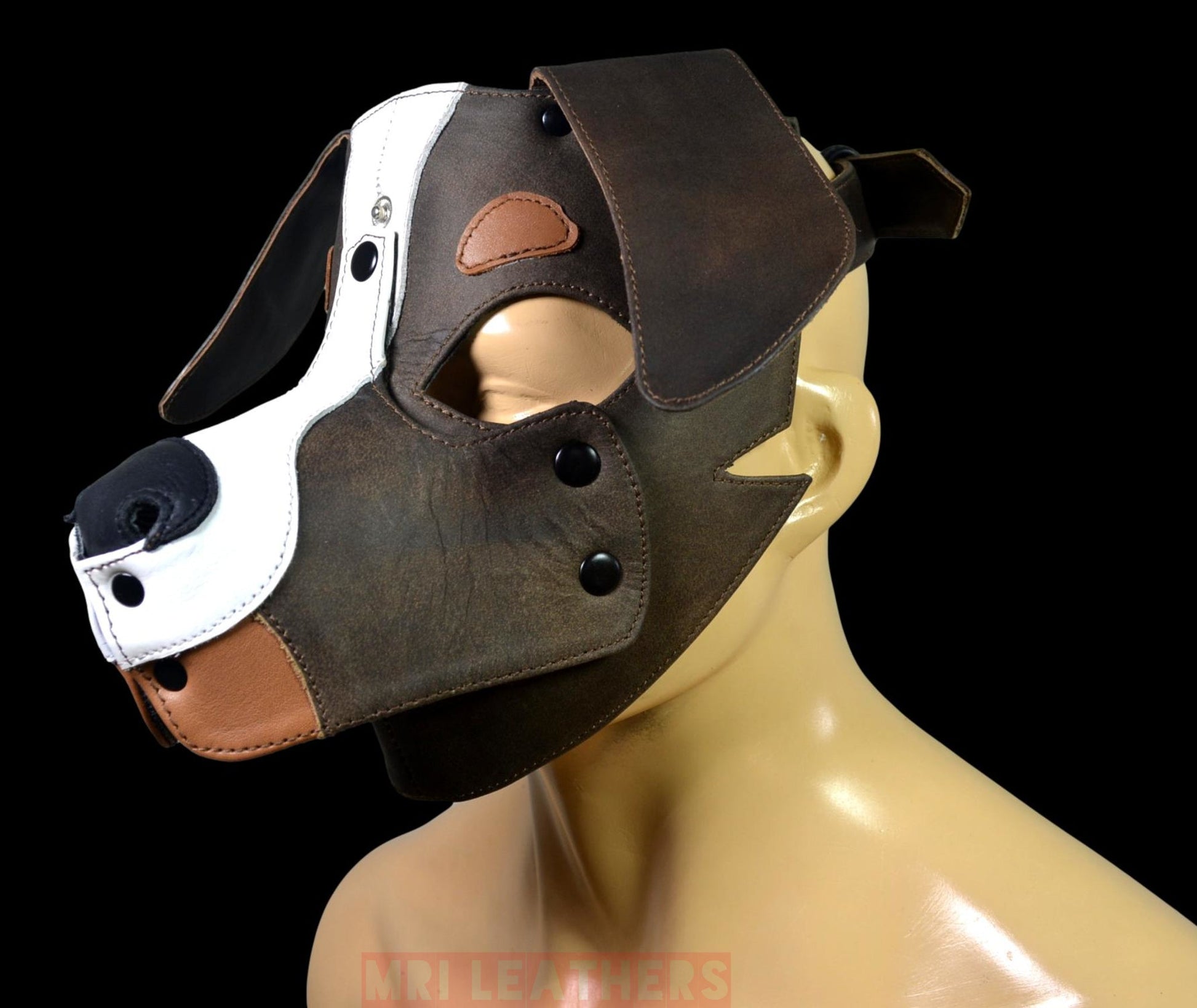 Leather Puppy Mask Hood removable muzzle Border Collie Dog - MRI Leathers