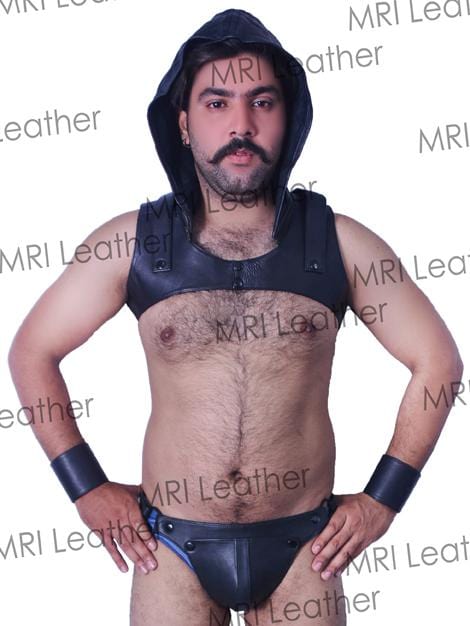 LEATHER SLEEVELESS HARNESS HOODIE - MRI Leathers